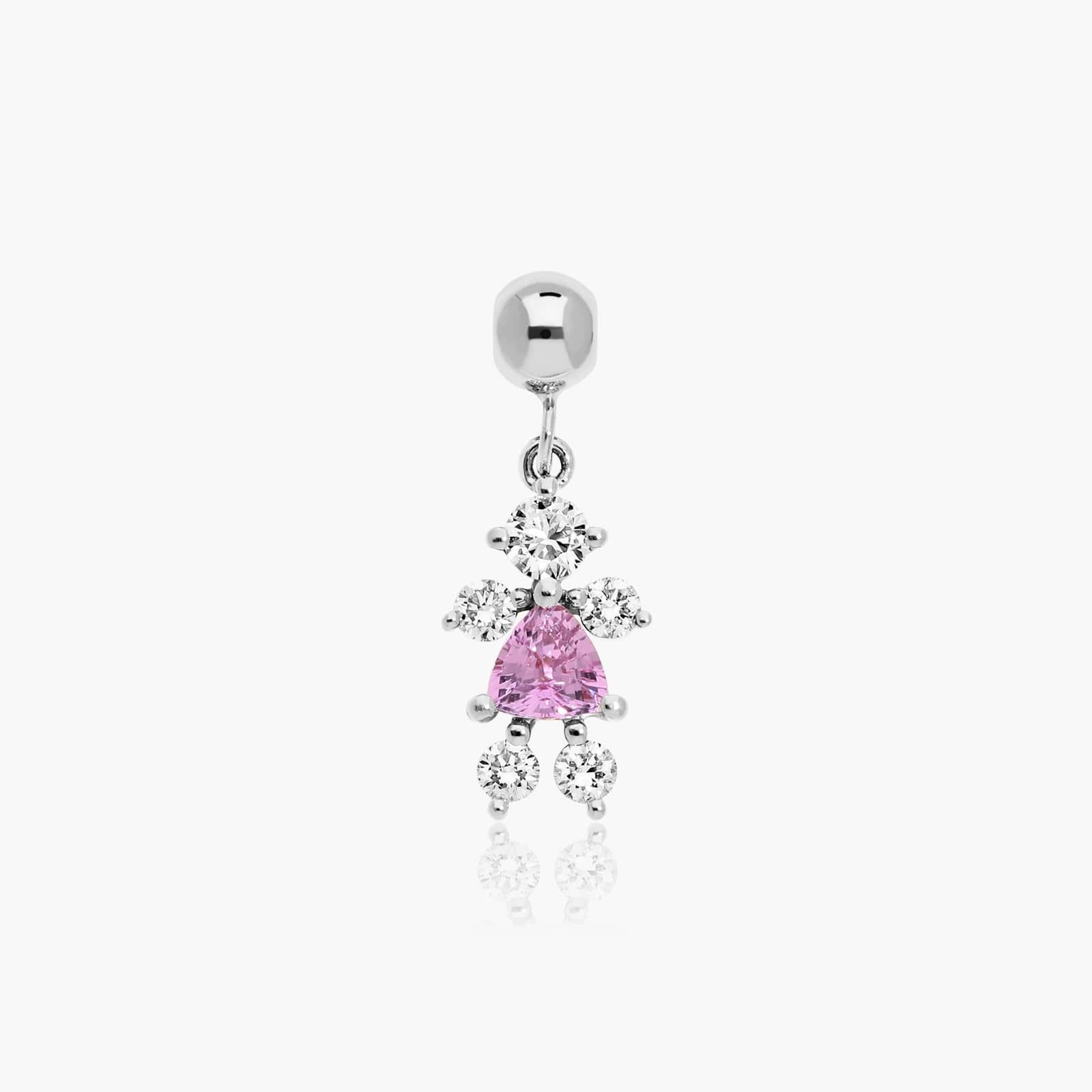 14K White Gold Lab Grown Diamond and Pink Tourmaline Girl Charm
