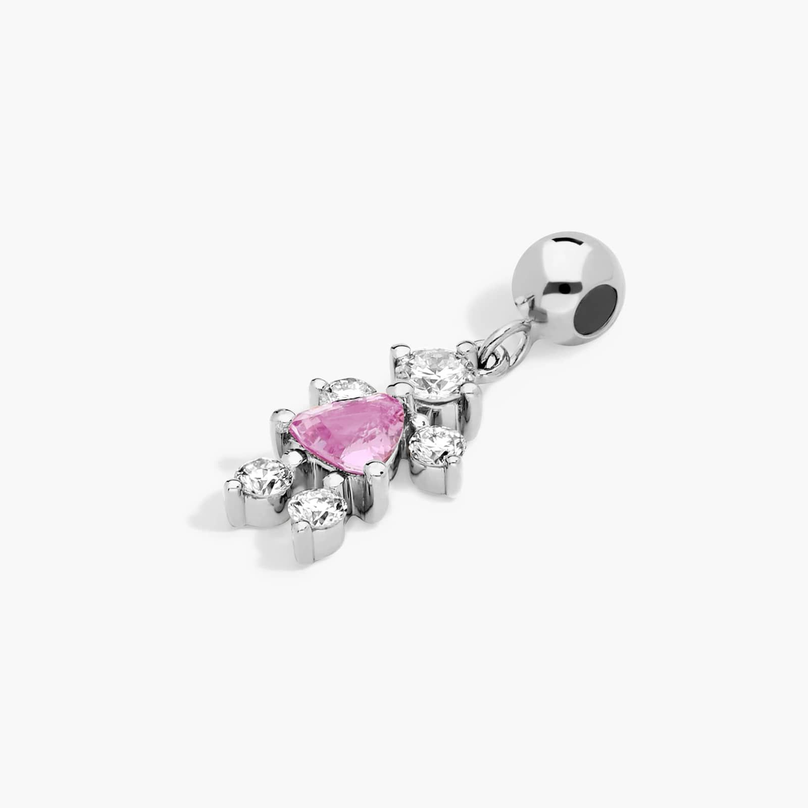 14K White Gold Lab Grown Diamond and Pink Tourmaline Girl Charm
