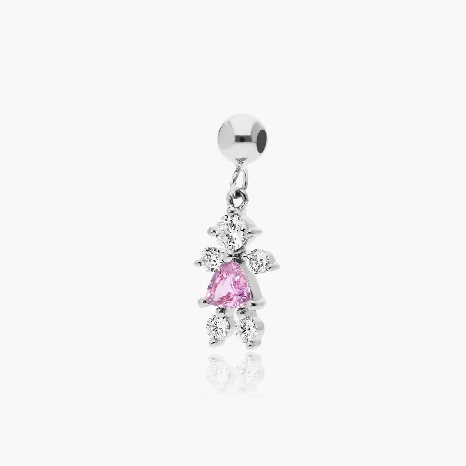 14K White Gold Lab Grown Diamond and Pink Tourmaline Girl Charm
