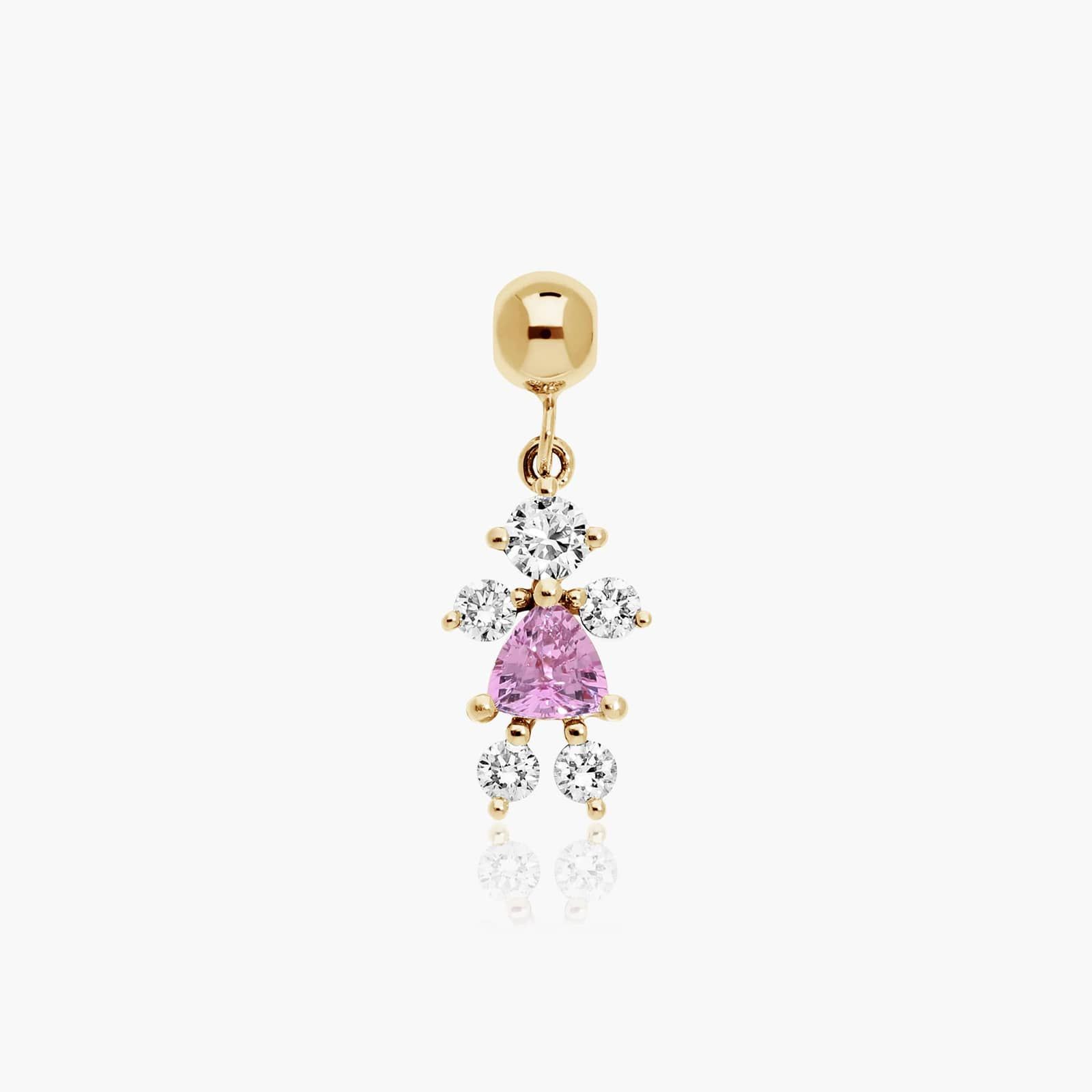 14K Yellow Gold Lab Grown Diamond and Pink Tourmaline Girl Charm