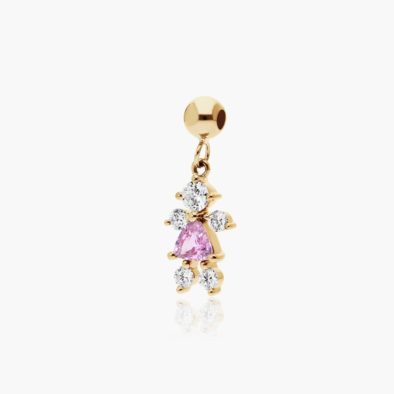 14K Yellow Gold Lab Grown Diamond and Pink Tourmaline Girl Charm