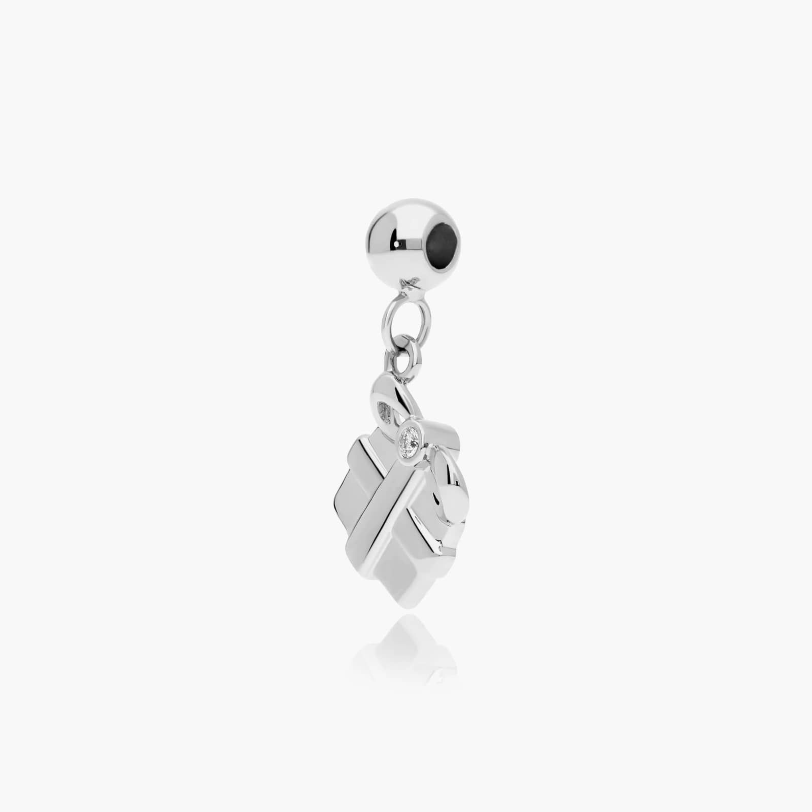 Gift Box Charm In 14K White Gold