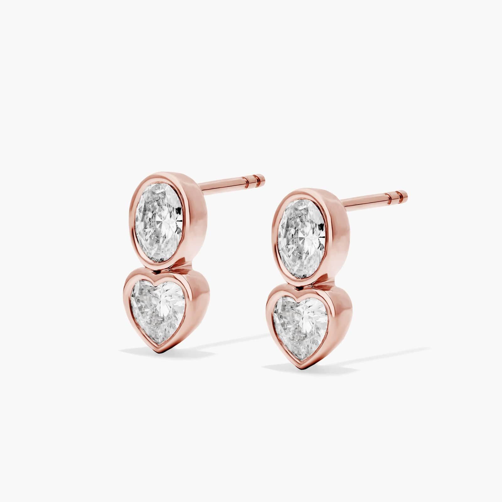 Fancy Bezel Drop Earrings With Oval Cut and Heart Shaped Lab-Grown Diamonds In 14K Rose Gold