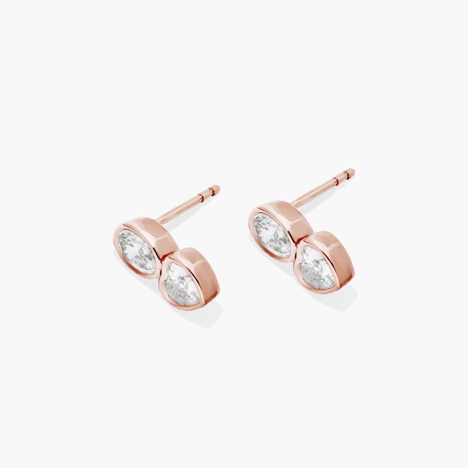 Fancy Bezel Drop Earrings With Oval Cut and Heart Shaped Lab-Grown Diamonds In 14K Rose Gold