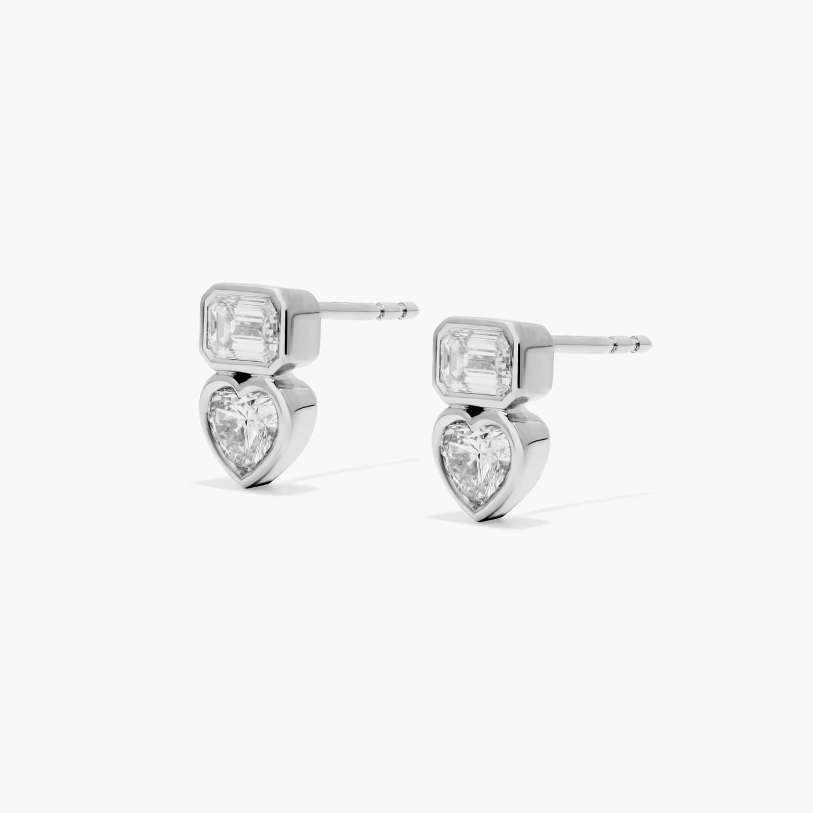 Fancy Bezel Drop Earrings With Emerald Cut and Heart Shaped Lab-Grown Diamonds In 14K White Gold