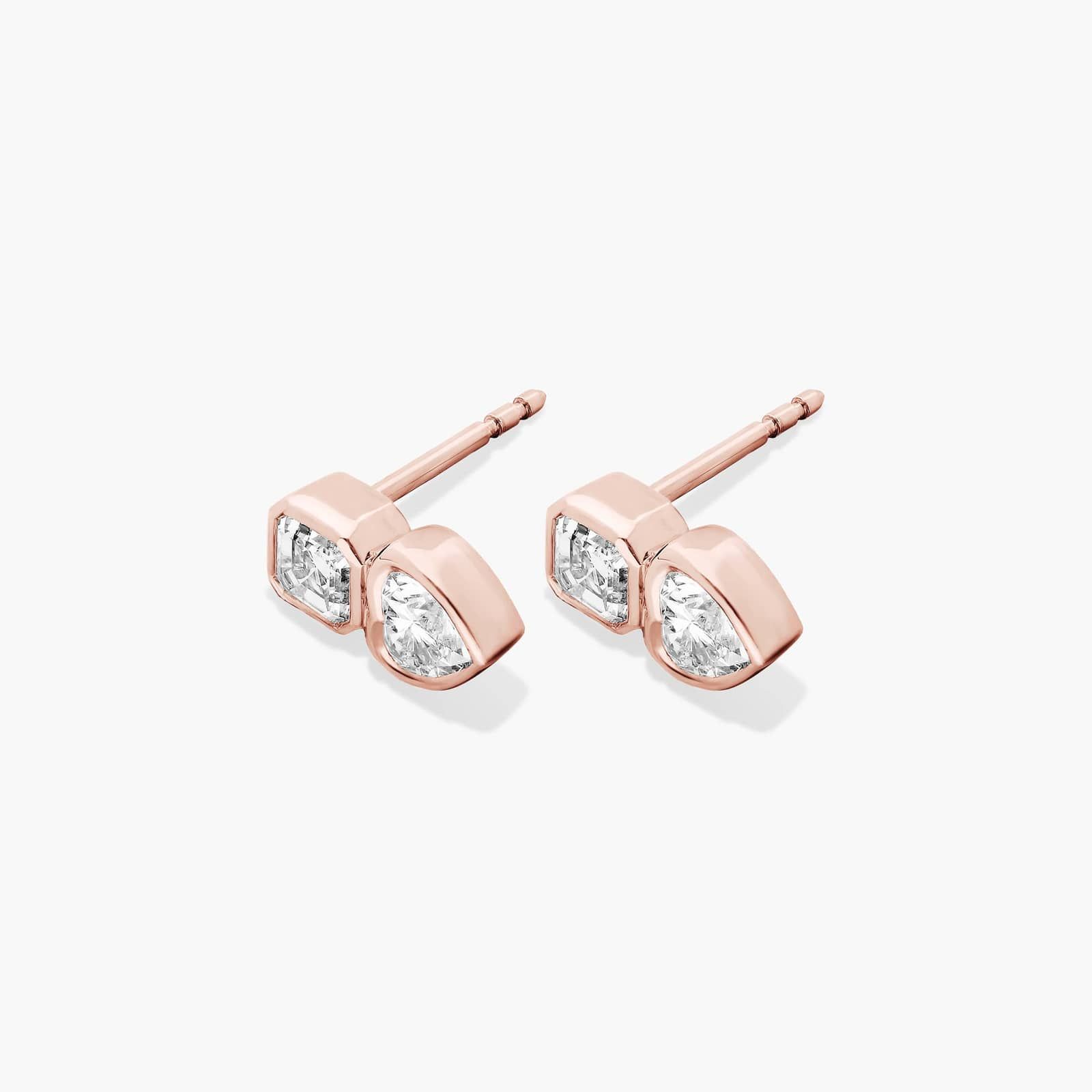 Fancy Bezel Drop Earrings With Asscher Cut and Heart Shaped Lab-Grown Diamonds In 14K Rose Gold