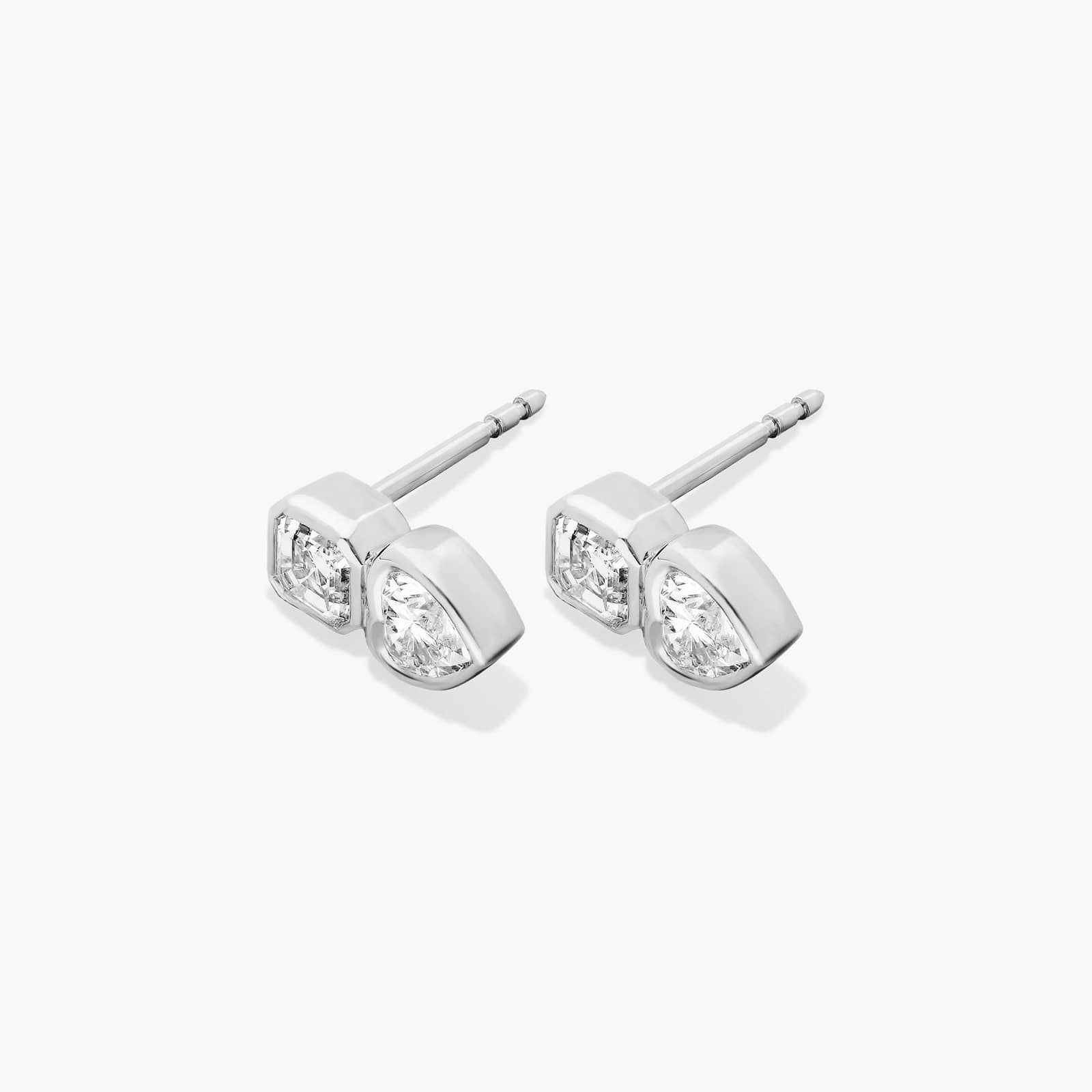 Fancy Bezel Drop Earrings With Asscher Cut and Heart Shaped Lab-Grown Diamonds In 14K White Gold