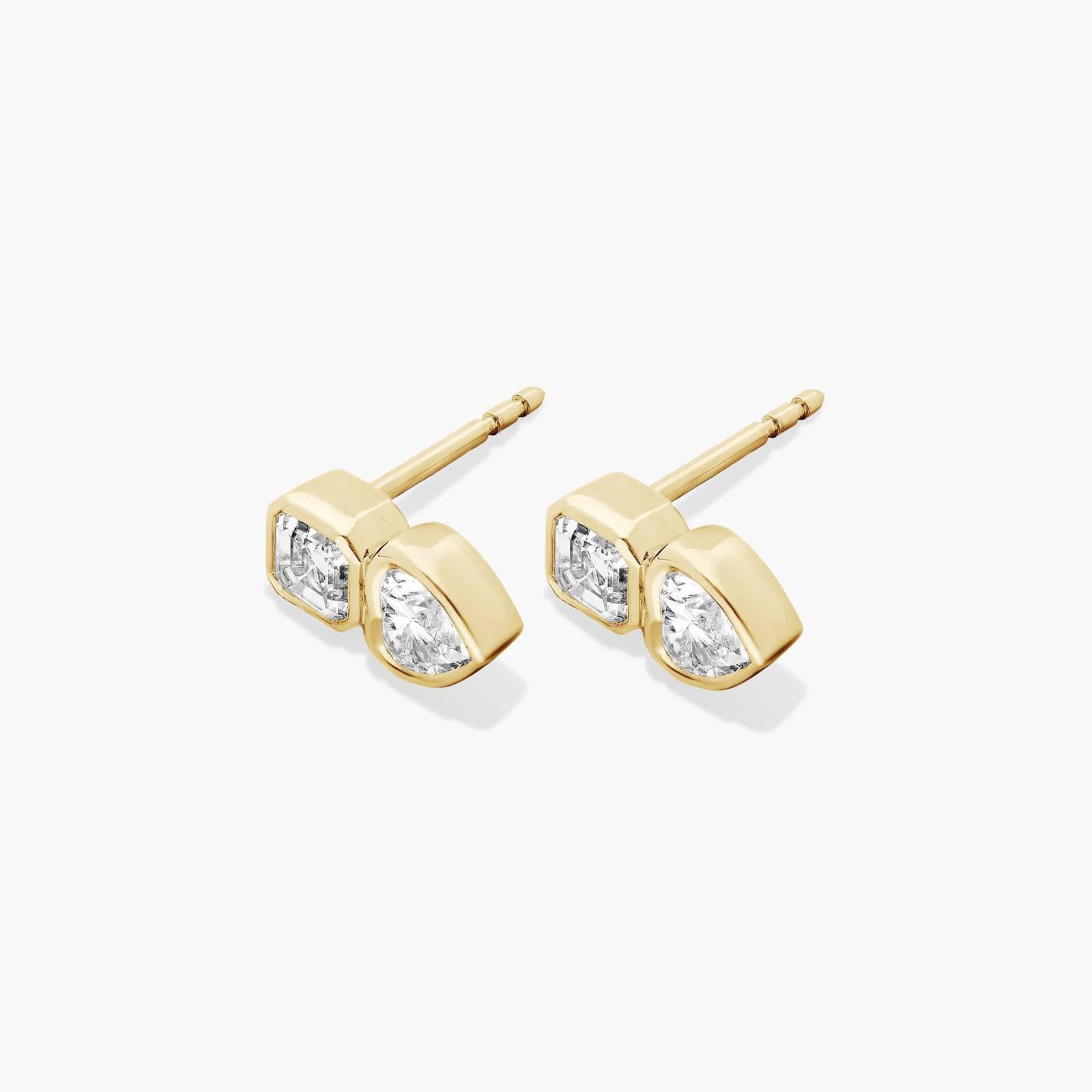 Fancy Bezel Drop Earrings With Asscher Cut and Heart Shaped Lab-Grown Diamonds In 14K Yellow Gold