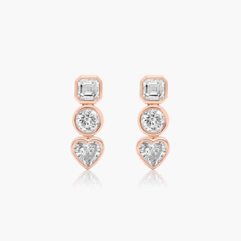 Fancy Bezel Earrings With Asscher Cut and Round Lab-Grown Diamonds In 14K Rose Gold