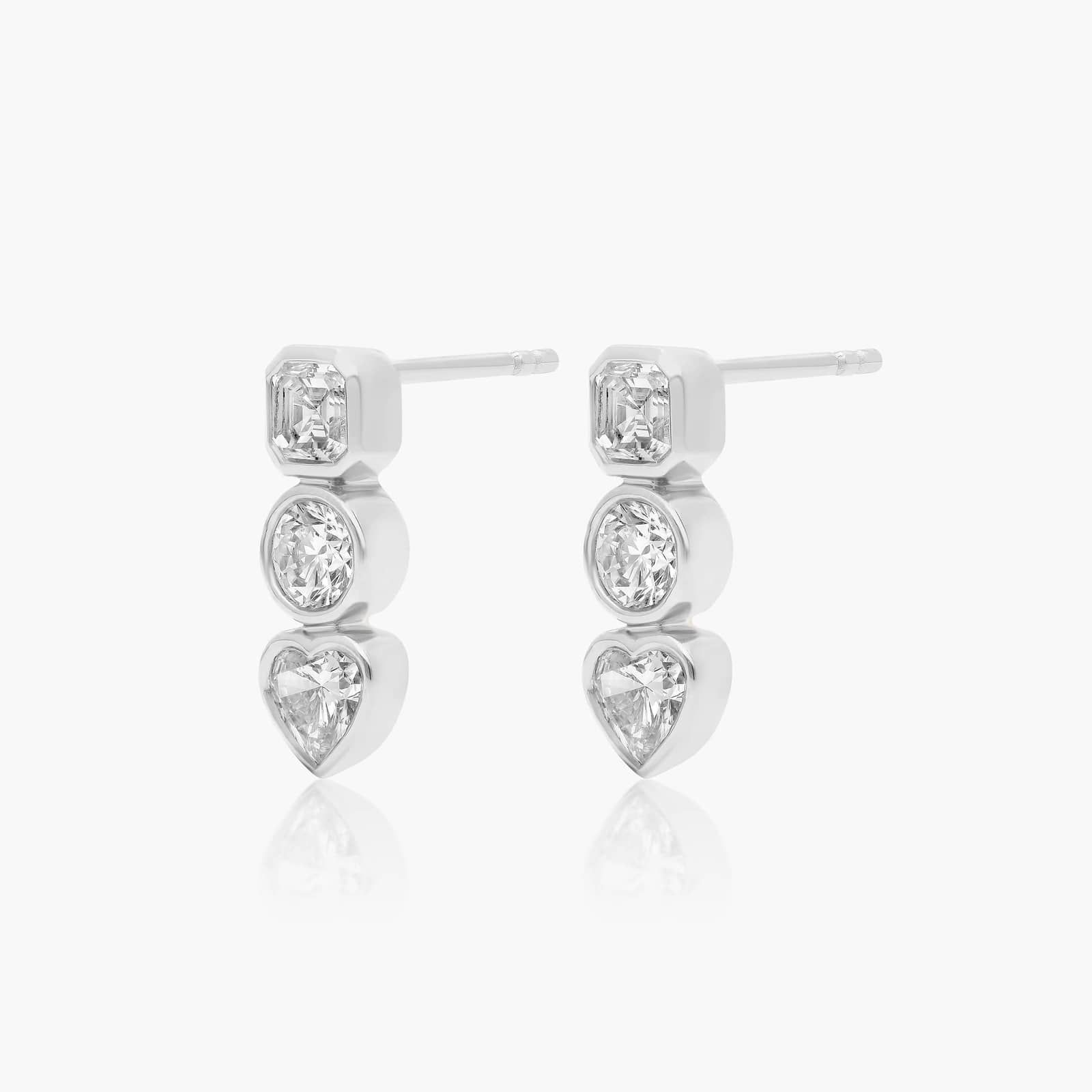 Fancy Bezel Earrings With Asscher Cut and Round Lab-Grown Diamonds In 14K White Gold