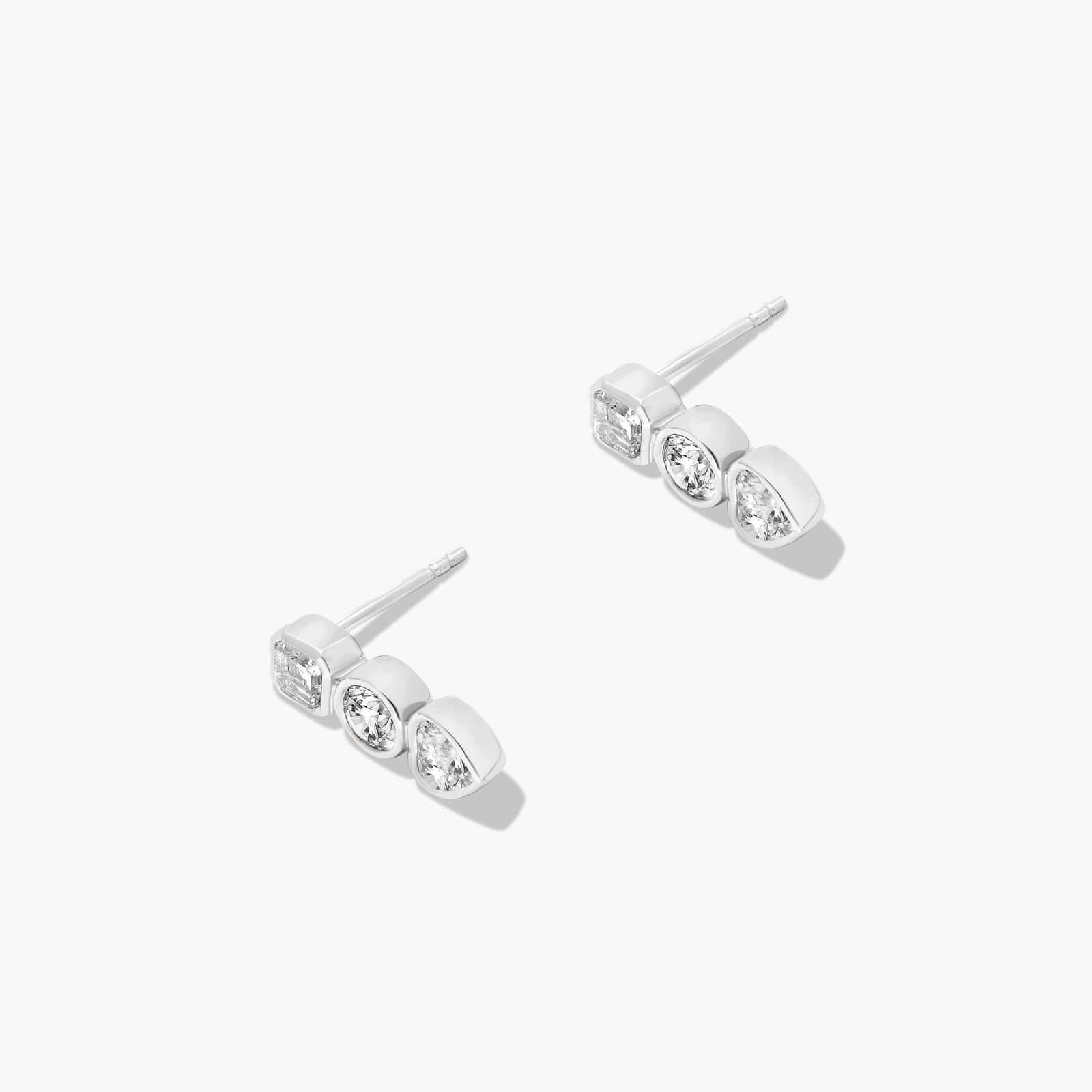 Fancy Bezel Earrings With Asscher Cut and Round Lab-Grown Diamonds In 14K White Gold