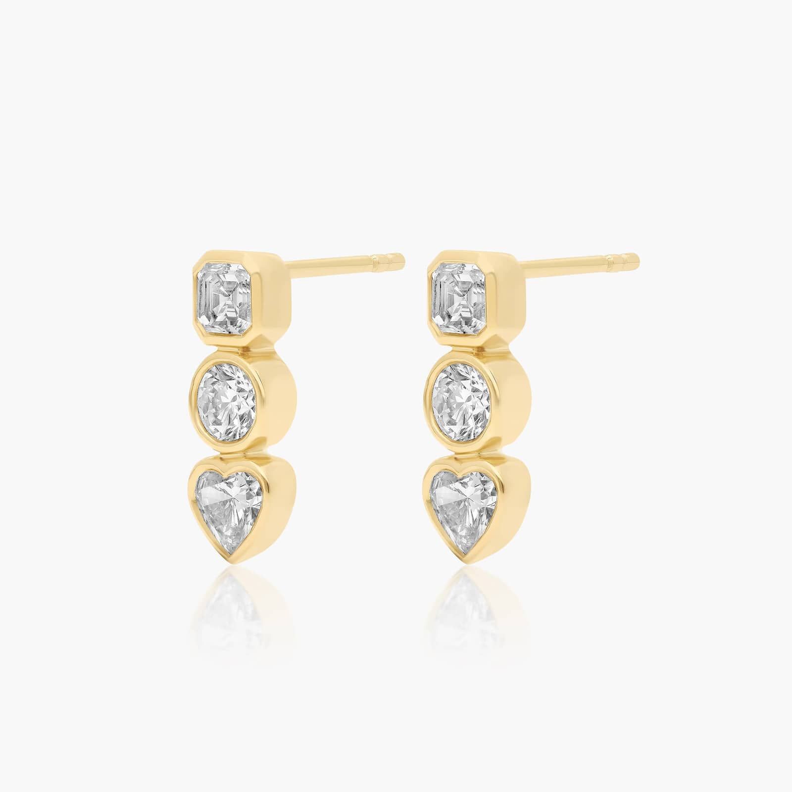 Fancy Bezel Earrings With Asscher Cut and Round Lab-Grown Diamonds In 14K Yellow Gold