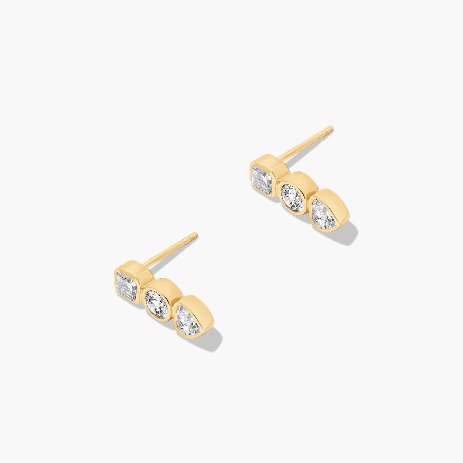 Fancy Bezel Earrings With Asscher Cut and Round Lab-Grown Diamonds In 14K Yellow Gold