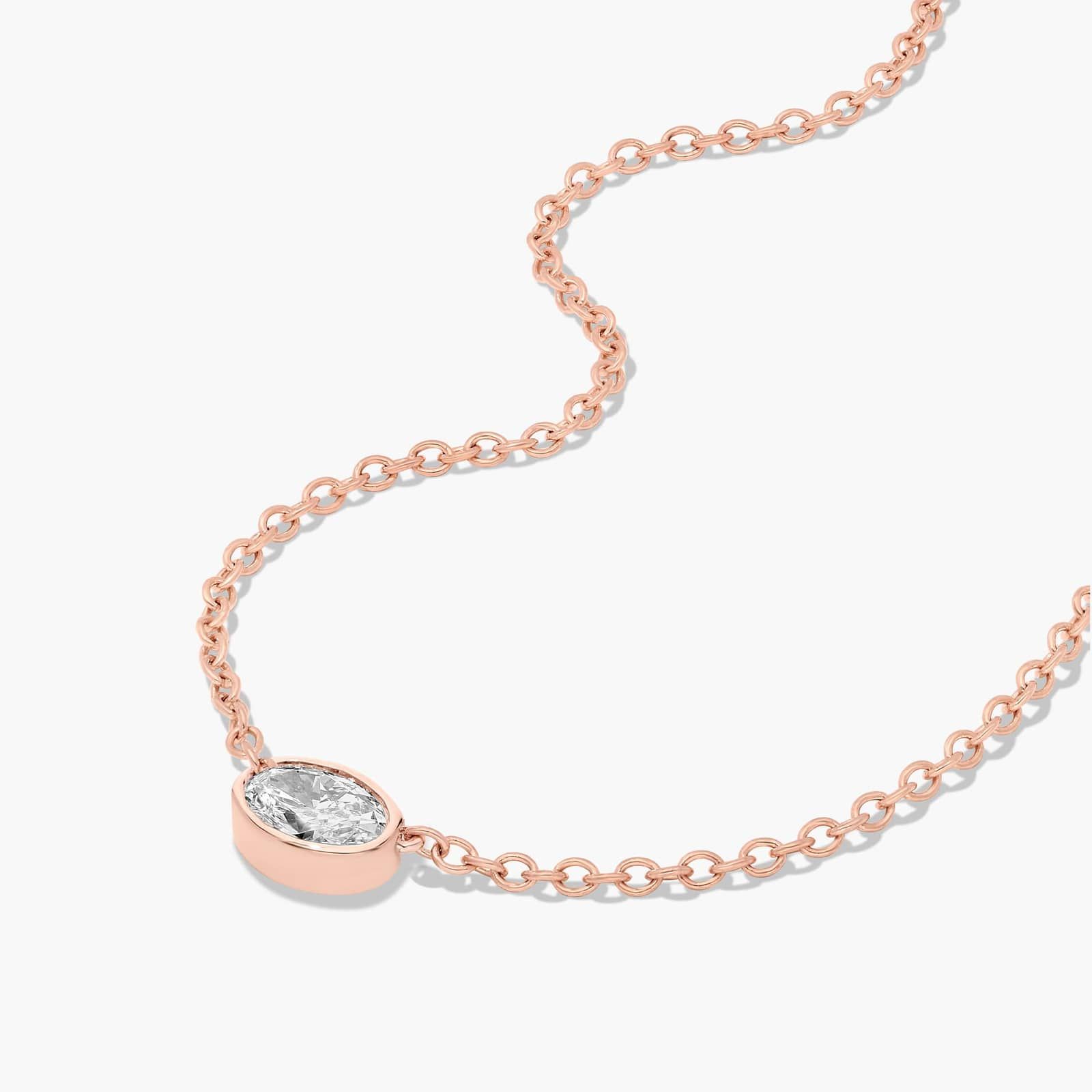 14K Rose Gold Fancy Bezels Lab Grown East West Oval Diamond Pendant
