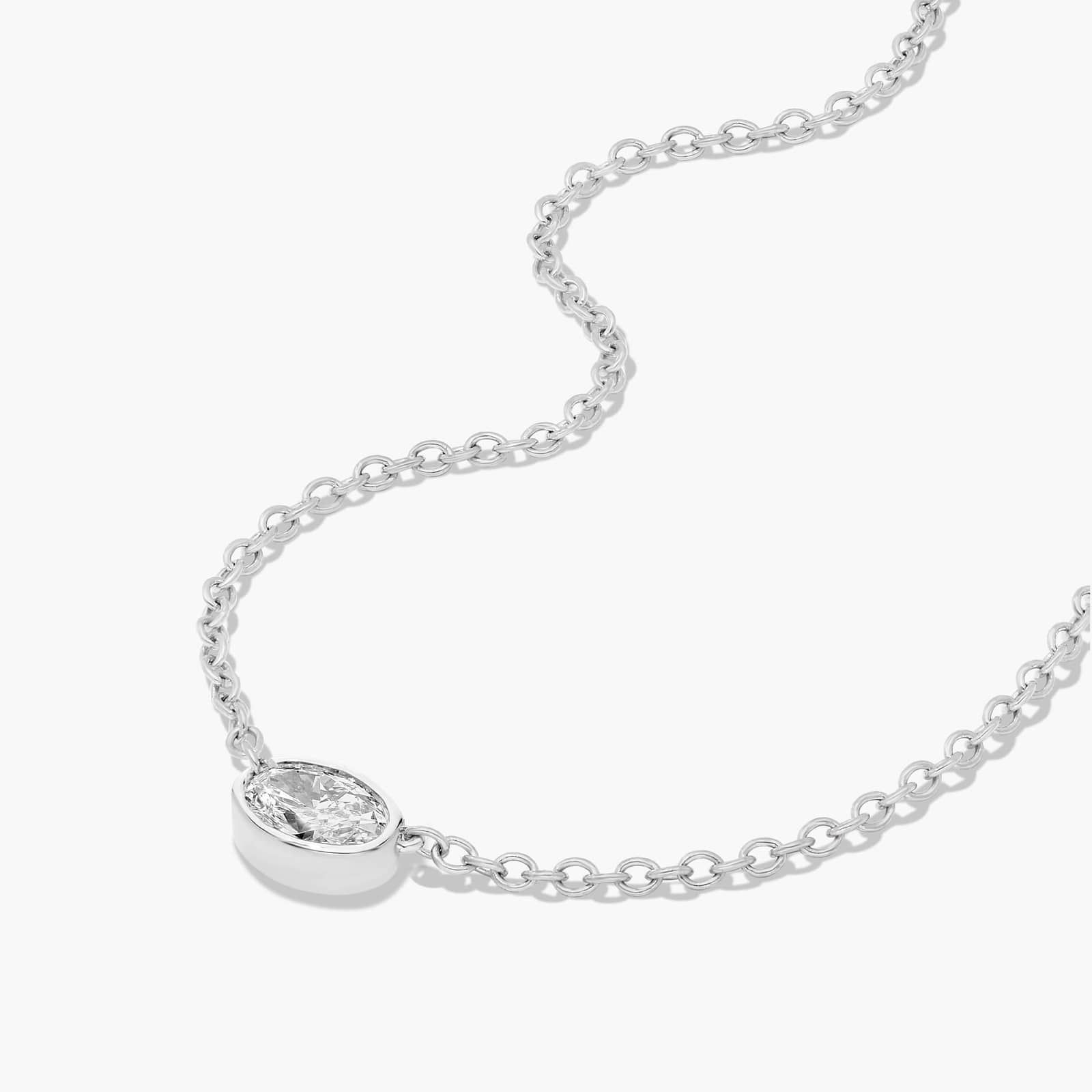 14K White Gold Fancy Bezels Lab Grown East West Oval Diamond Pendant