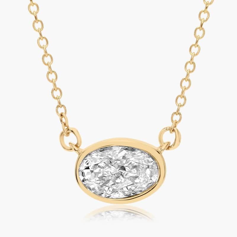 14K Yellow Gold Fancy Bezels Lab Grown East Oval West Diamond Pendant