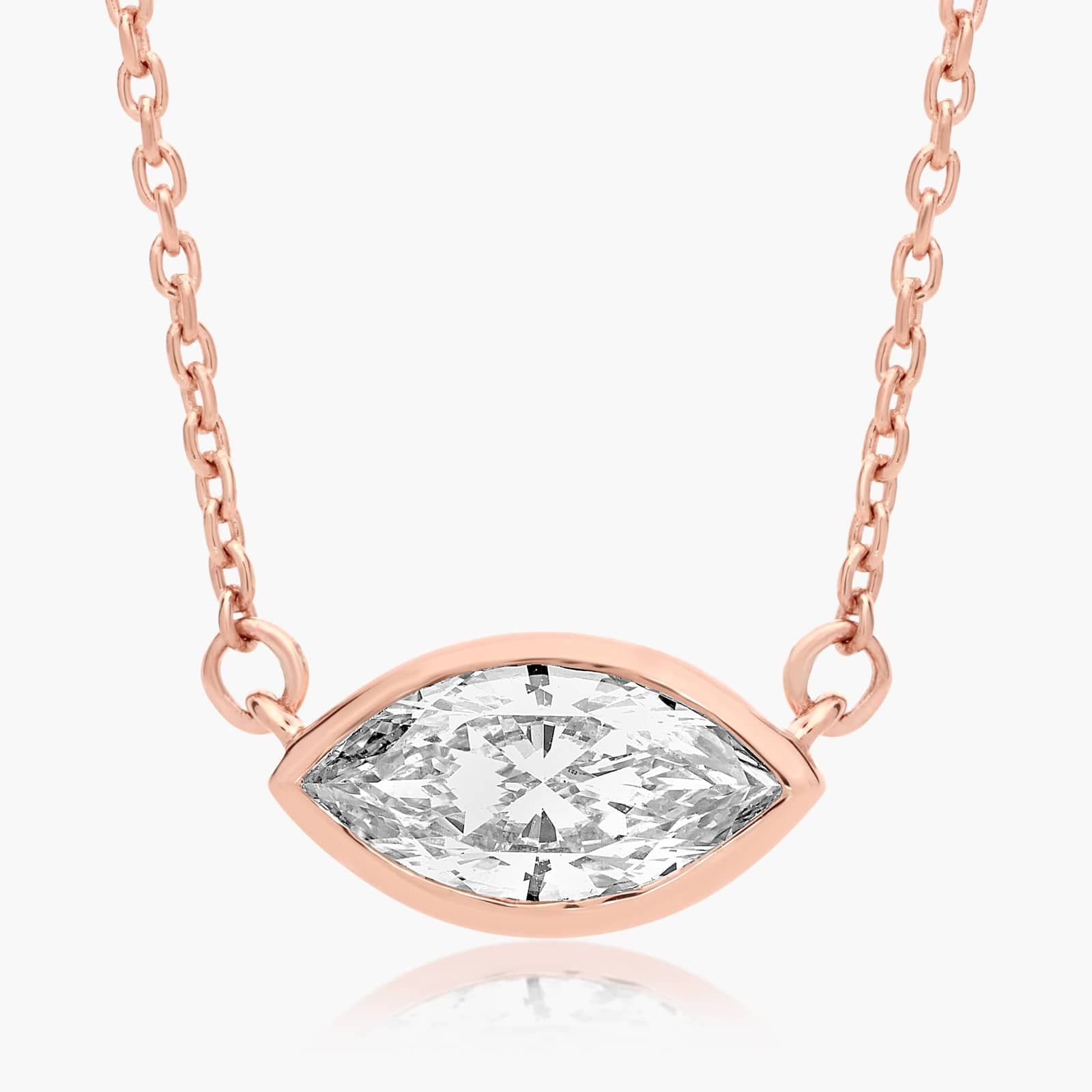 14K Rose Gold Fancy Bezels Lab Grown Marquise Diamond Pendant
