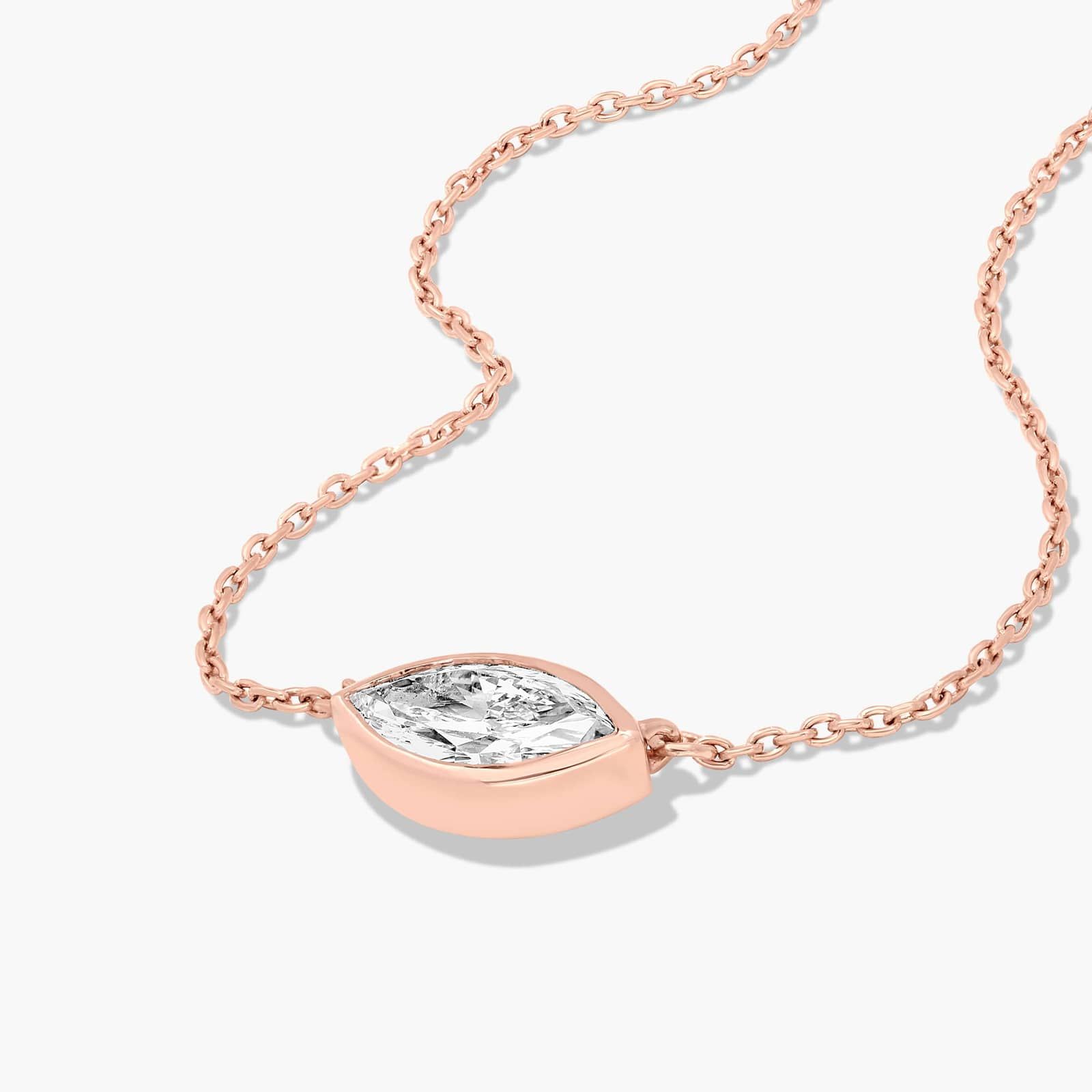 14K Rose Gold Fancy Bezels Lab Grown Marquise Diamond Pendant Necklace