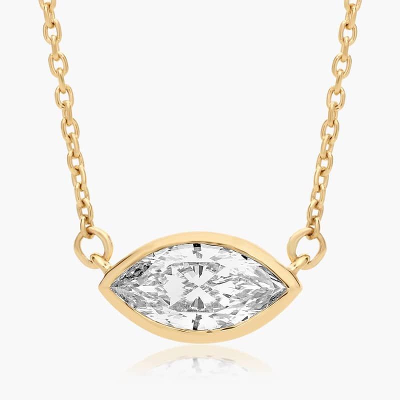 14K Yellow Gold Fancy Bezels Lab Grown Marquise Diamond Pendant Necklace