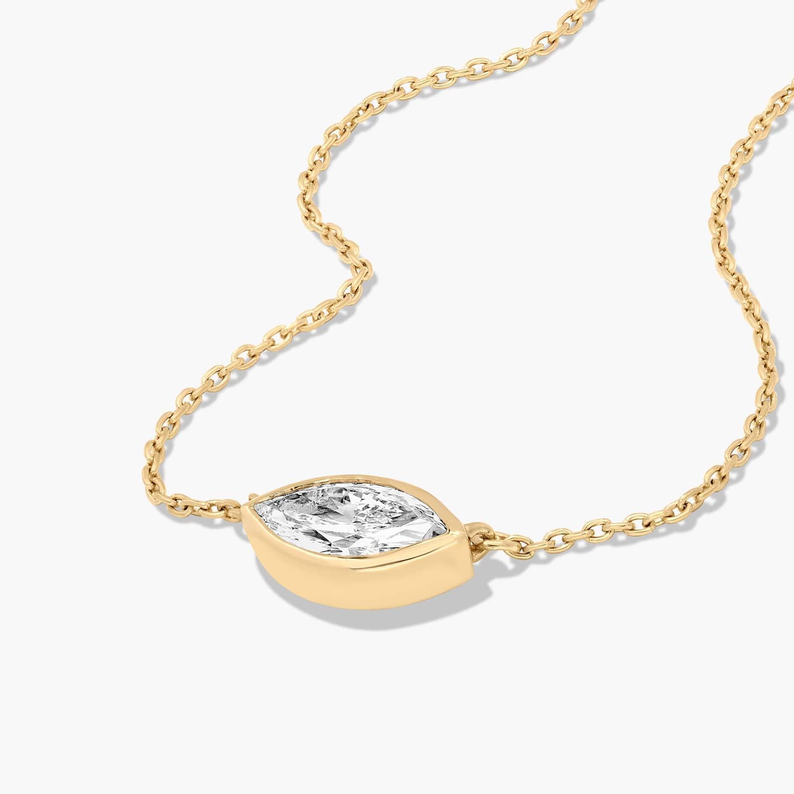 14K Yellow Gold Fancy Bezels Lab Grown Marquise Diamond Pendant Necklace