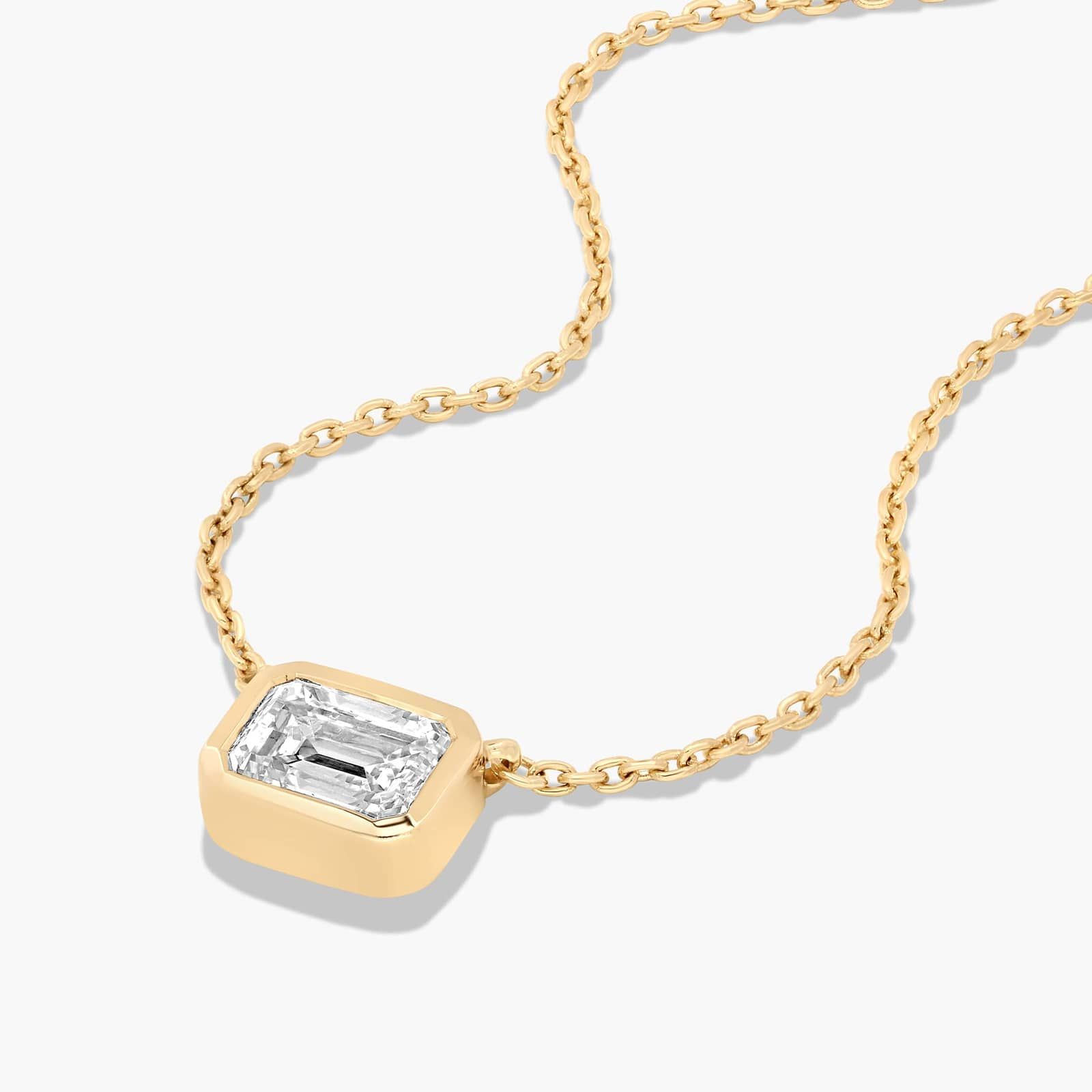 14K Yellow Gold Fancy Bezels Lab Grown East West Emerald Diamond Pendant