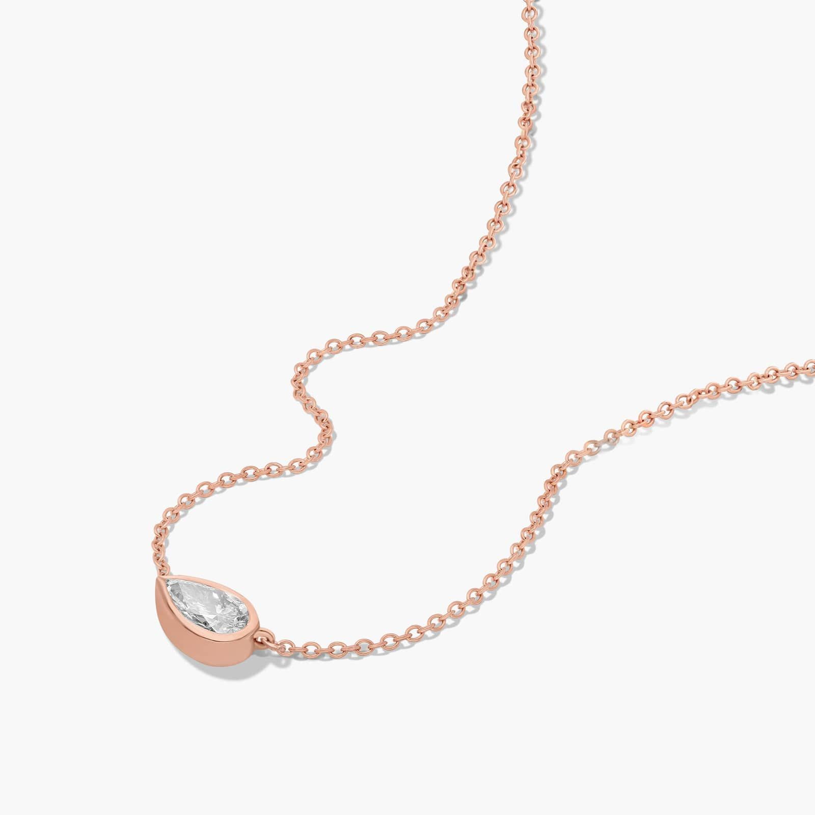 14K Rose Gold Fancy Bezels Lab Grown East West Pear Diamond Pendant