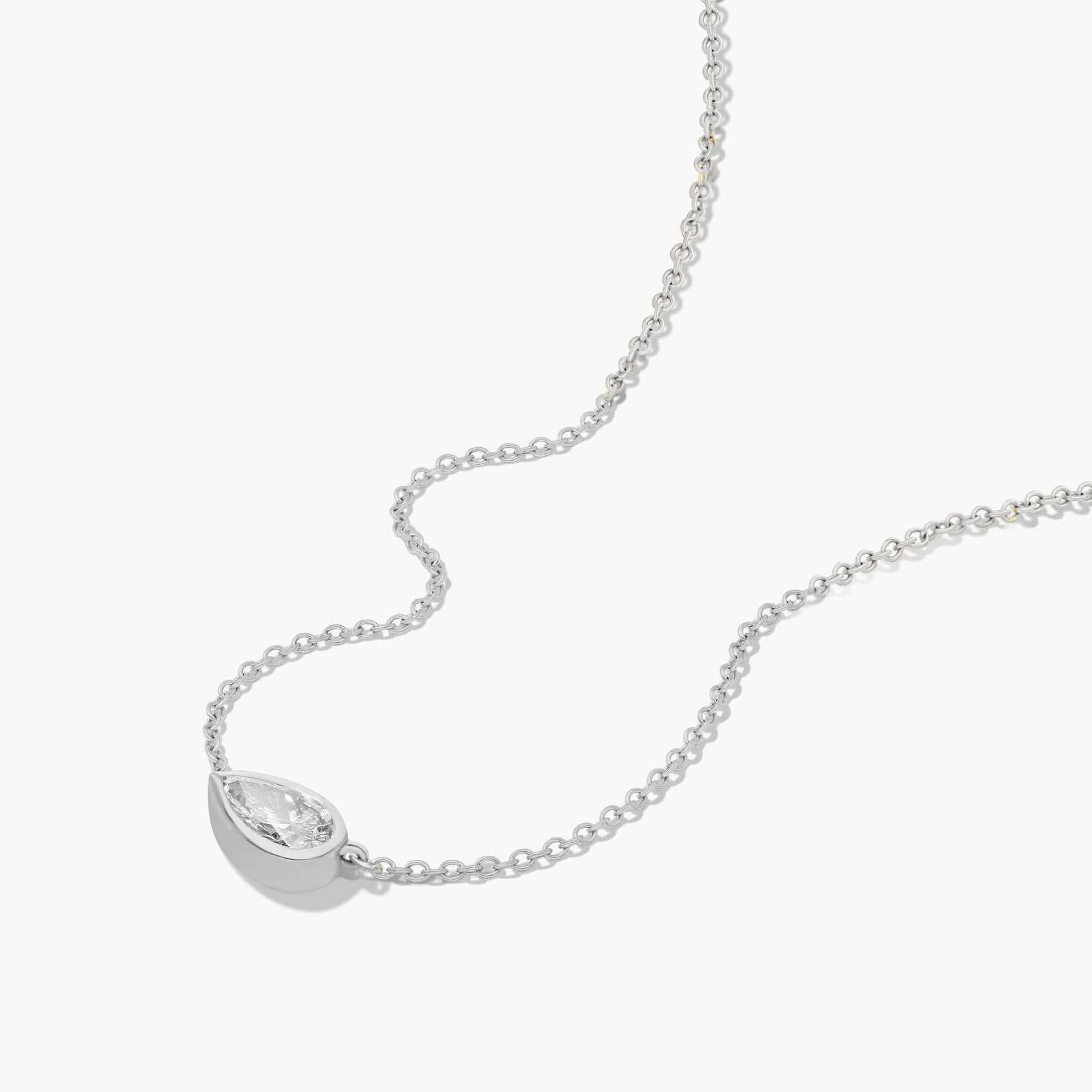 14K White Gold Fancy Bezels Lab Grown East West Pear Diamond Pendant