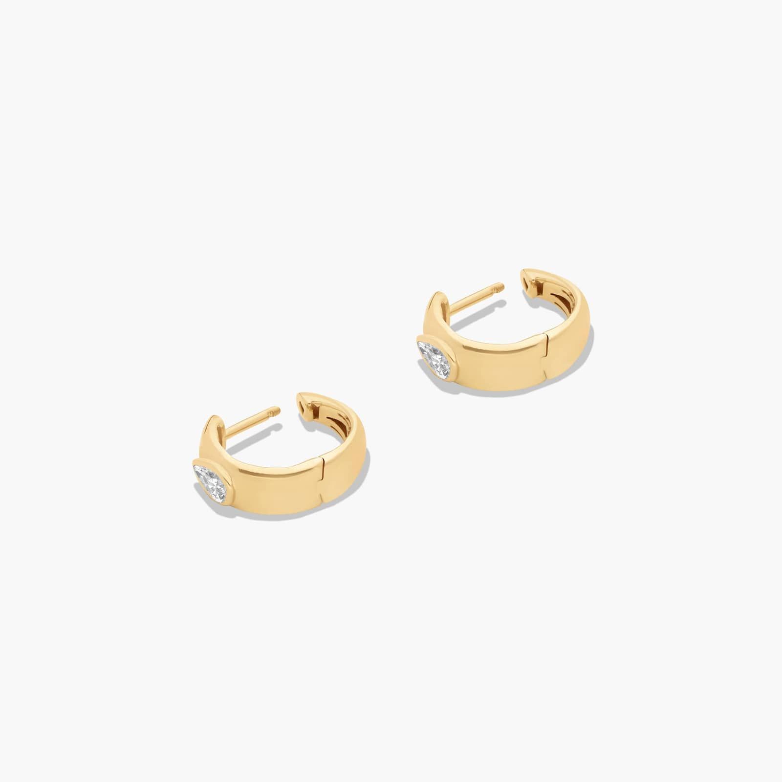 14K Yellow Gold Fancy Bezels Lab Grown Pear Diamond Huggie Hoop Earrings