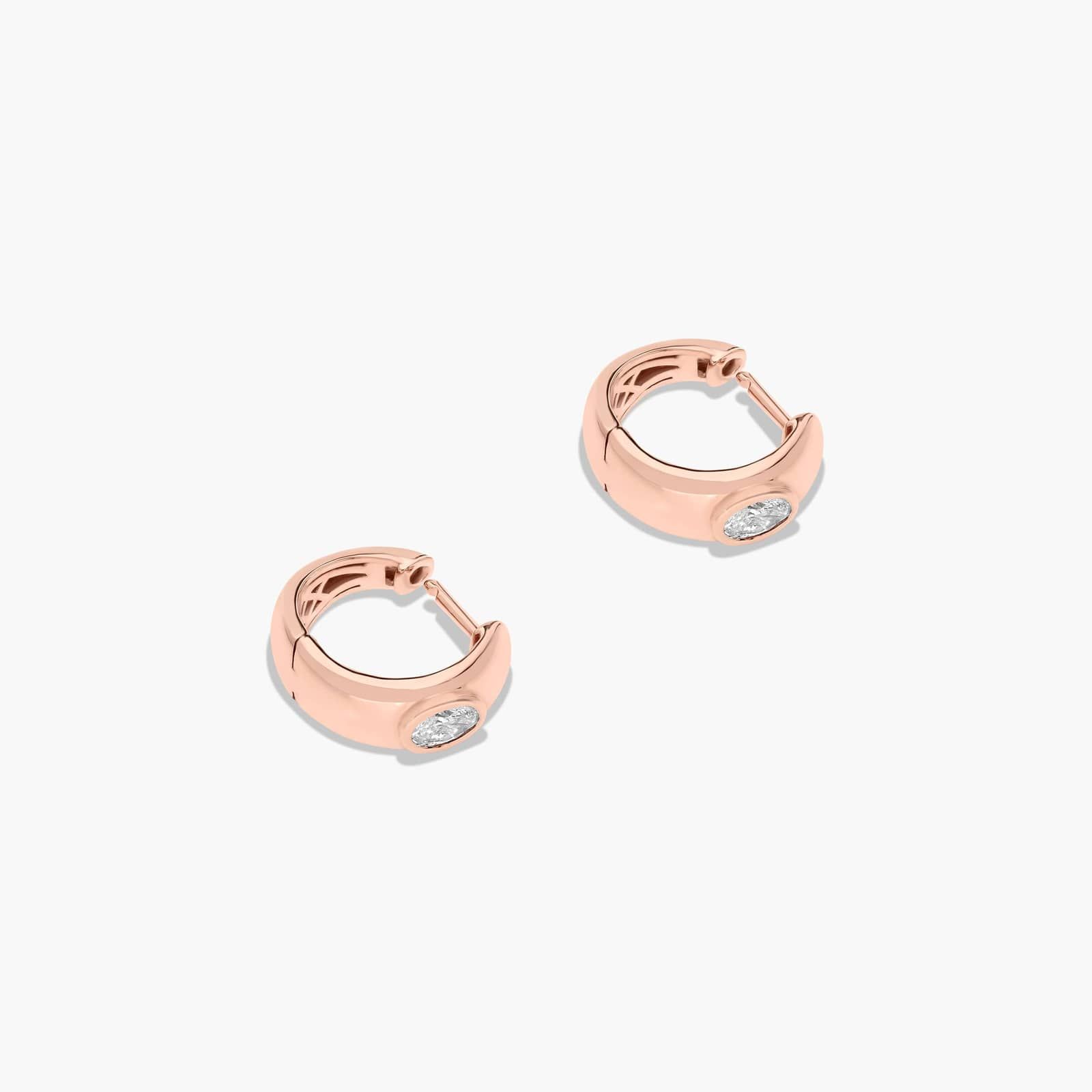 14K Rose Gold Fancy Bezels Lab Grown Oval Diamond Huggie Hoop Earrings
