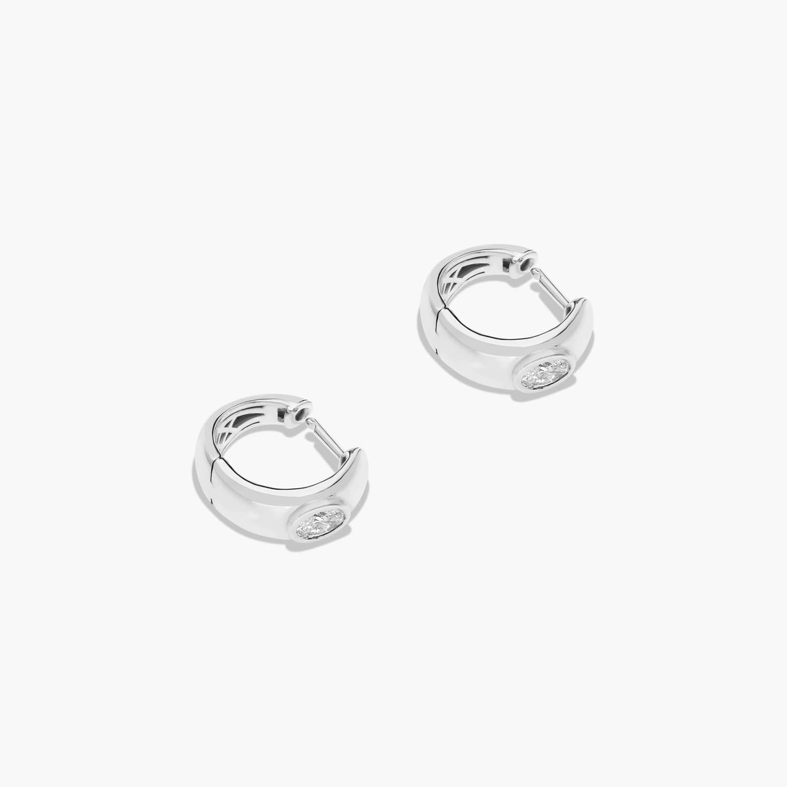 14K White Gold Fancy Bezels Lab Grown Oval Diamond Huggie Hoop Earrings
