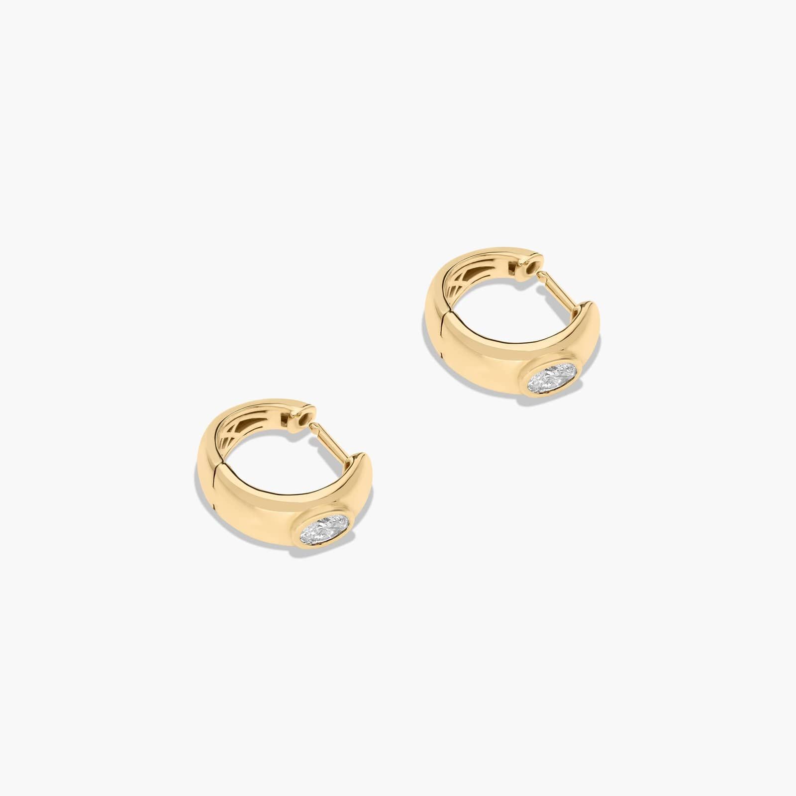 14K Yellow Gold Fancy Bezels Lab Grown Oval Diamond Huggie Hoop Earrings