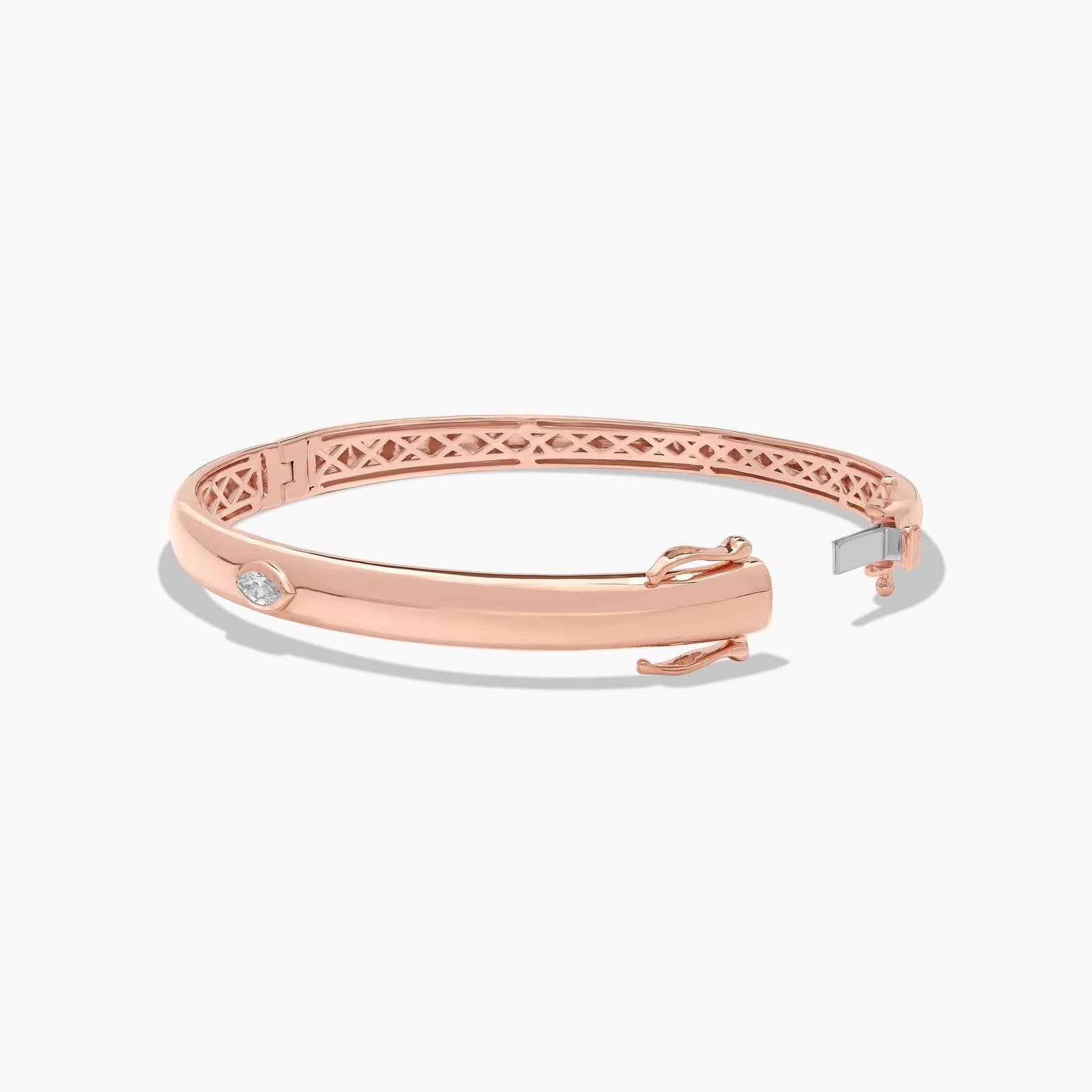 14K Rose Gold Fancy Bezels Lab Grown Marquise Diamond Bangle Bracelet