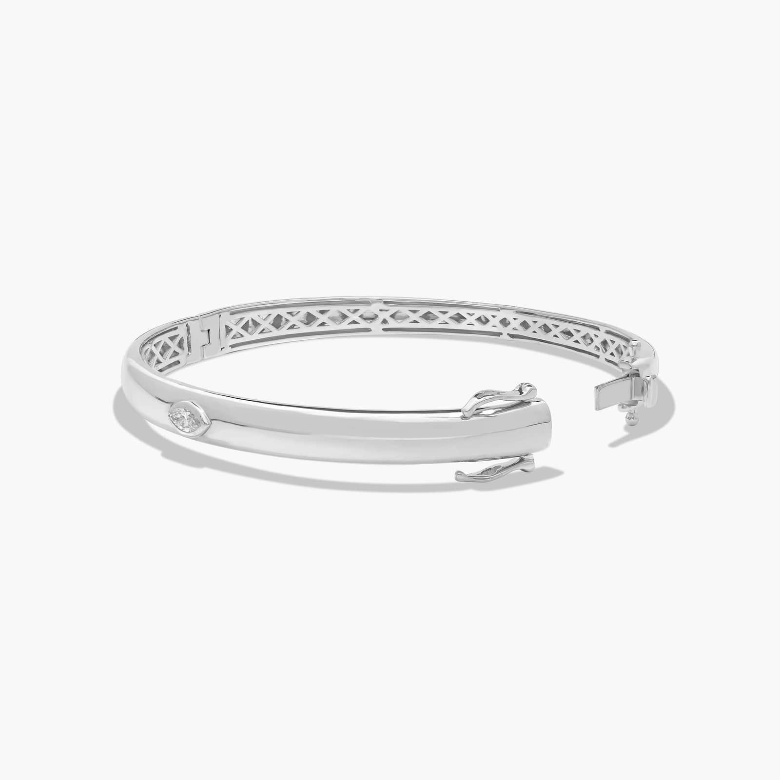 14K White Gold Fancy Bezels Lab Grown Marquise Diamond Bangle Bracelet