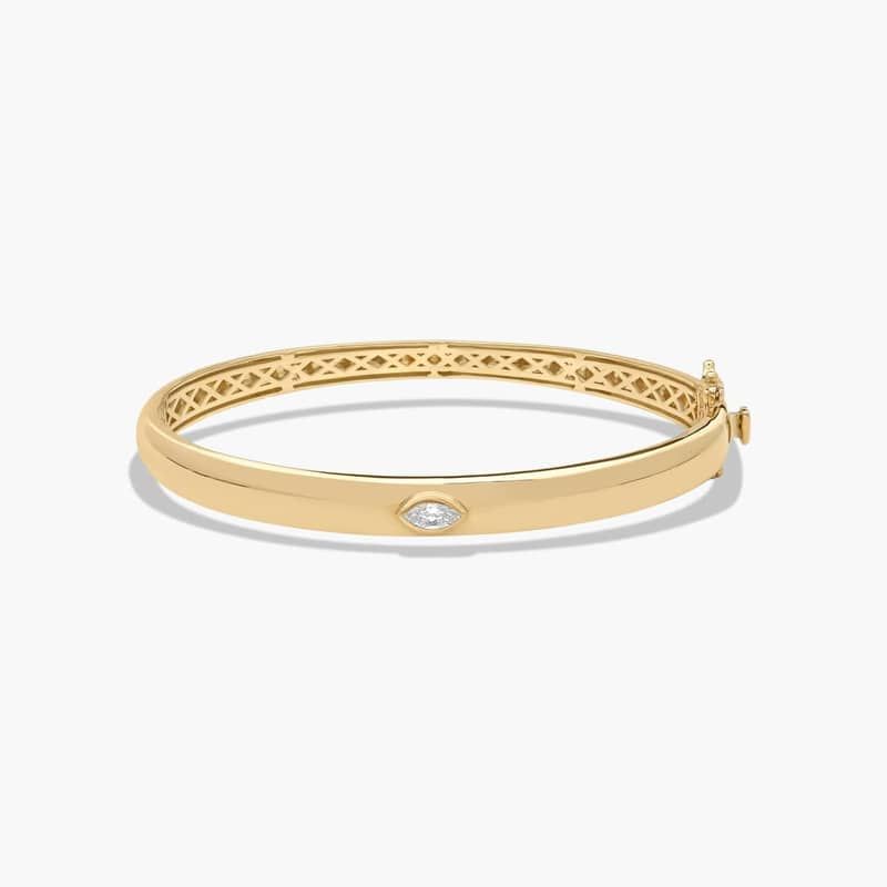 14K Yellow Gold Fancy Bezels Lab Grown Marquise Diamond Bangle Bracelet