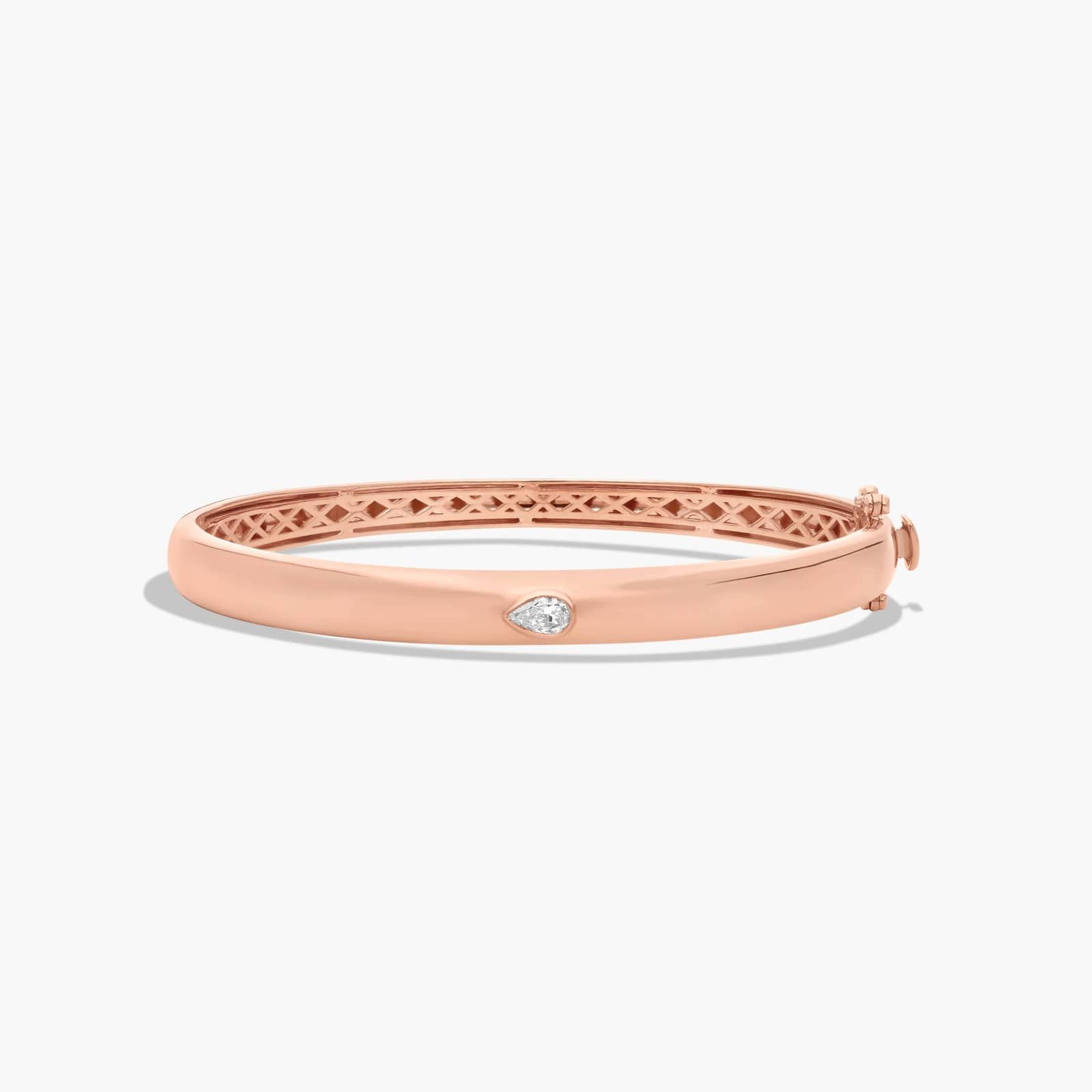 14K Rose Gold Fancy Bezels Lab Grown Pear Diamond Bangle Bracelet