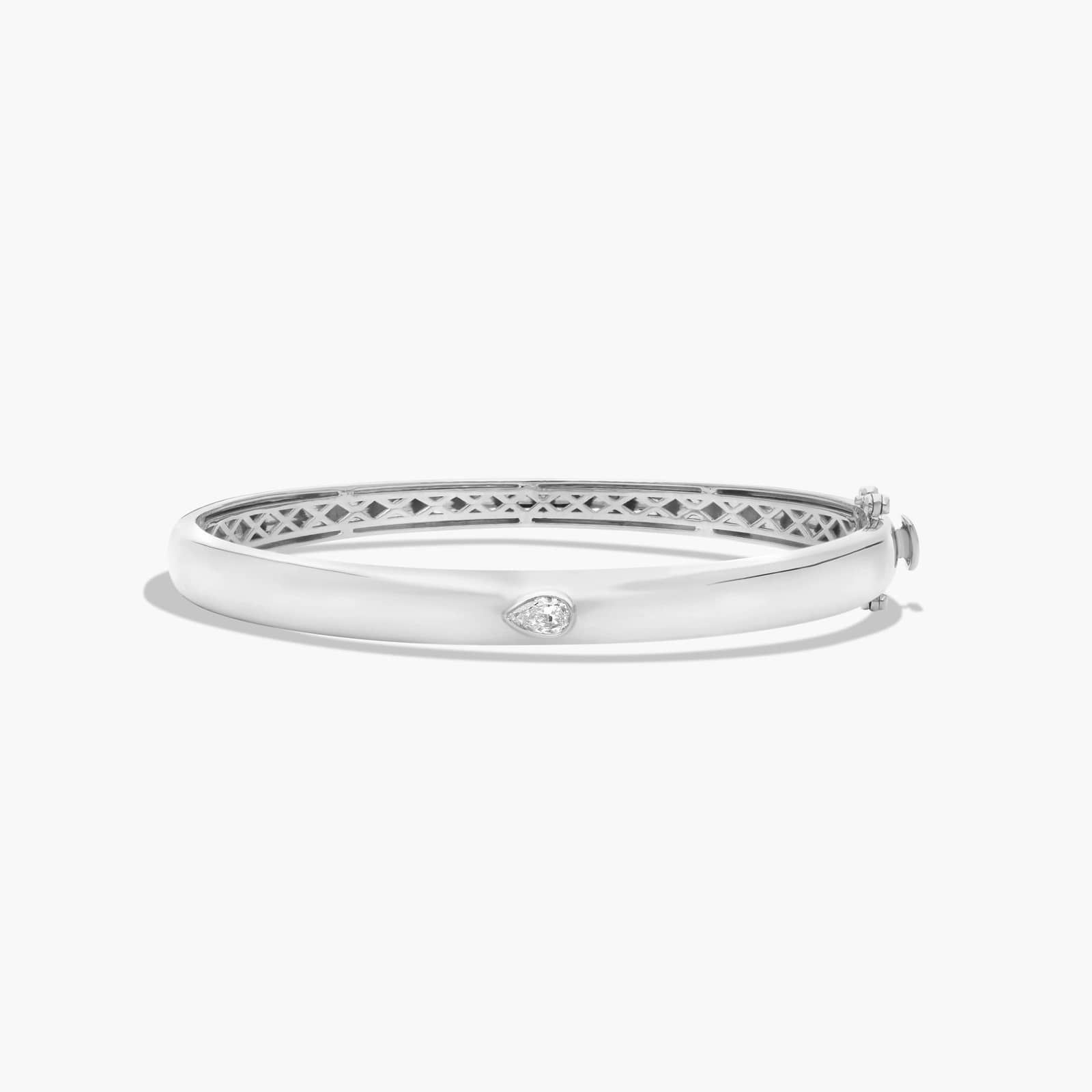 14K White Gold Fancy Bezels Lab Grown Pear Diamond Bangle Bracelet