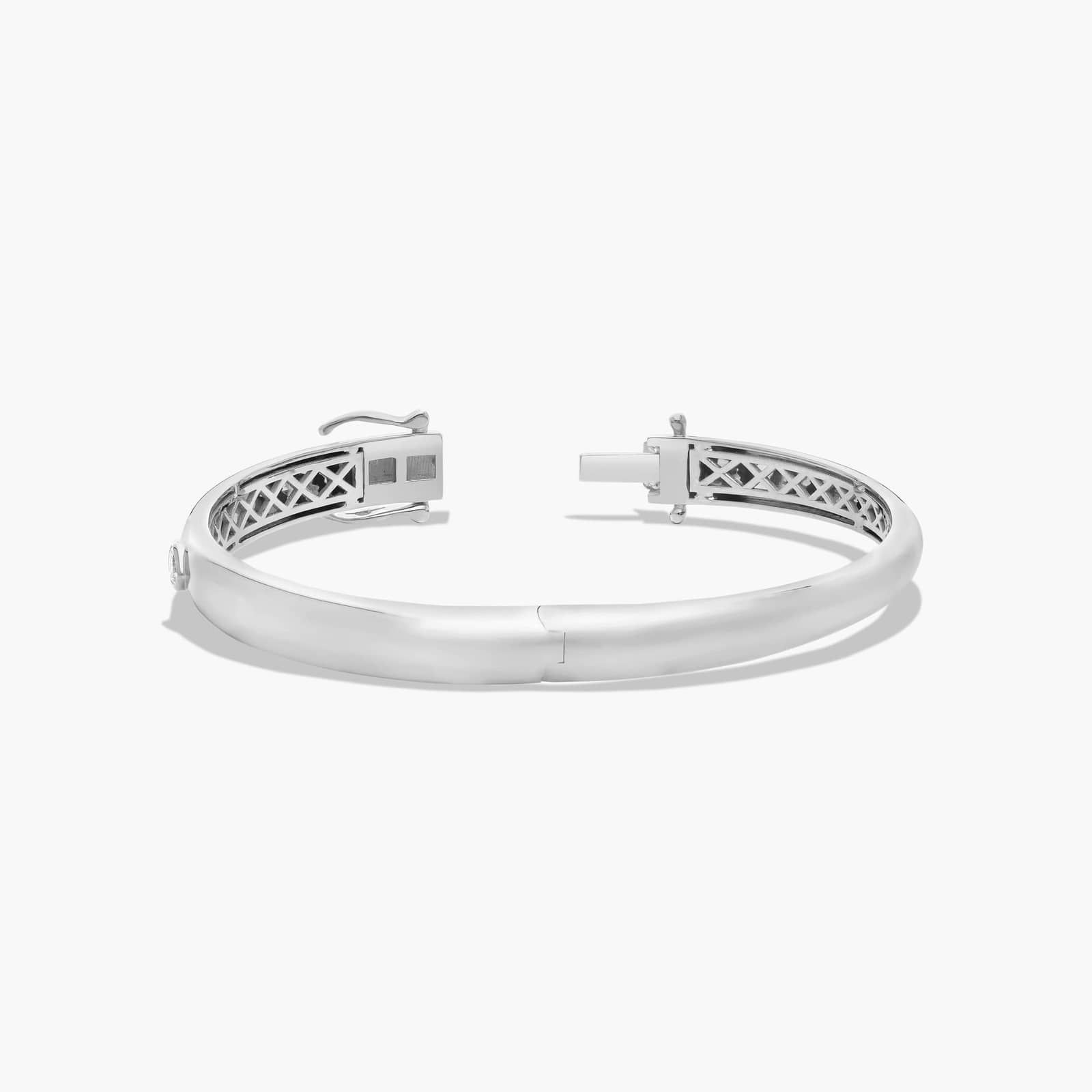 14K White Gold Fancy Bezels Lab Grown Pear Diamond Bangle Bracelet