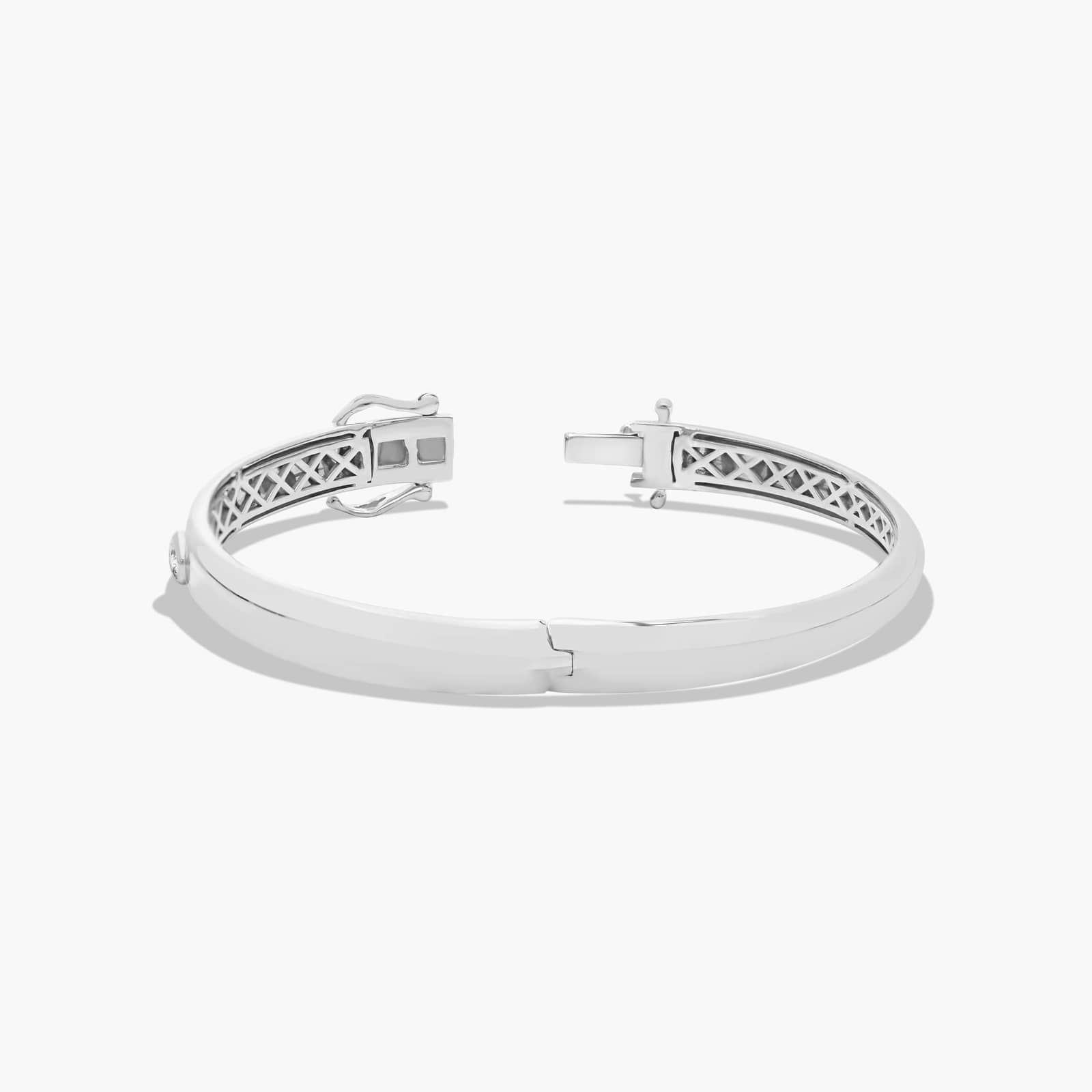 14K White Gold Fancy Bezels Lab Grown Oval Diamond Bangle Bracelet