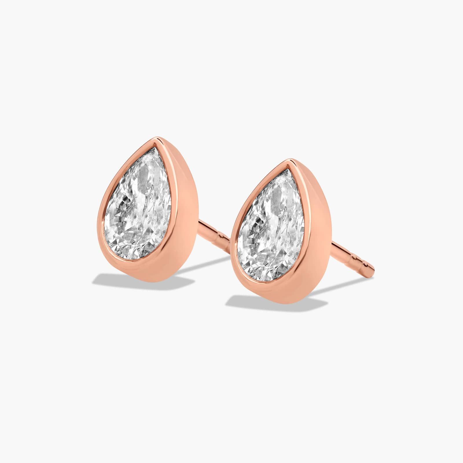 14K Rose Gold Fancy Bezels Lab Grown Pear Diamond Stud Earrings