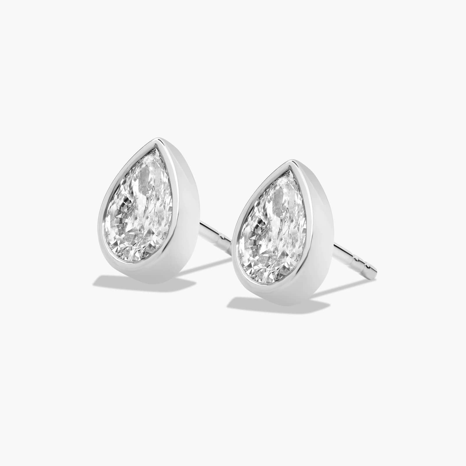 14K White Gold Fancy Bezels Lab Grown Pear Diamond Stud Earrings