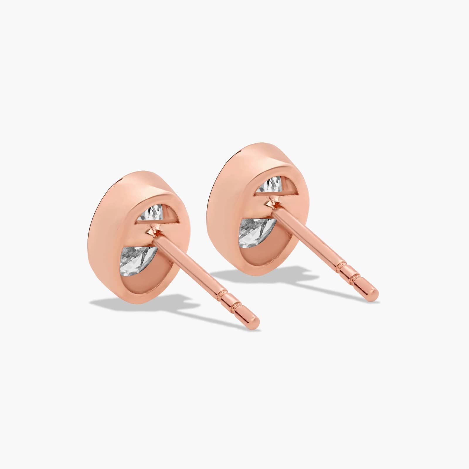 14K Rose Gold Fancy Bezels Lab Grown Oval Diamond Stud Earrings