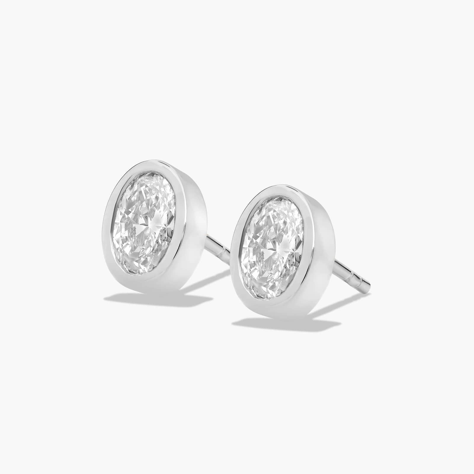 14K White Gold Fancy Bezels Lab Grown Oval Diamond Stud Earrings