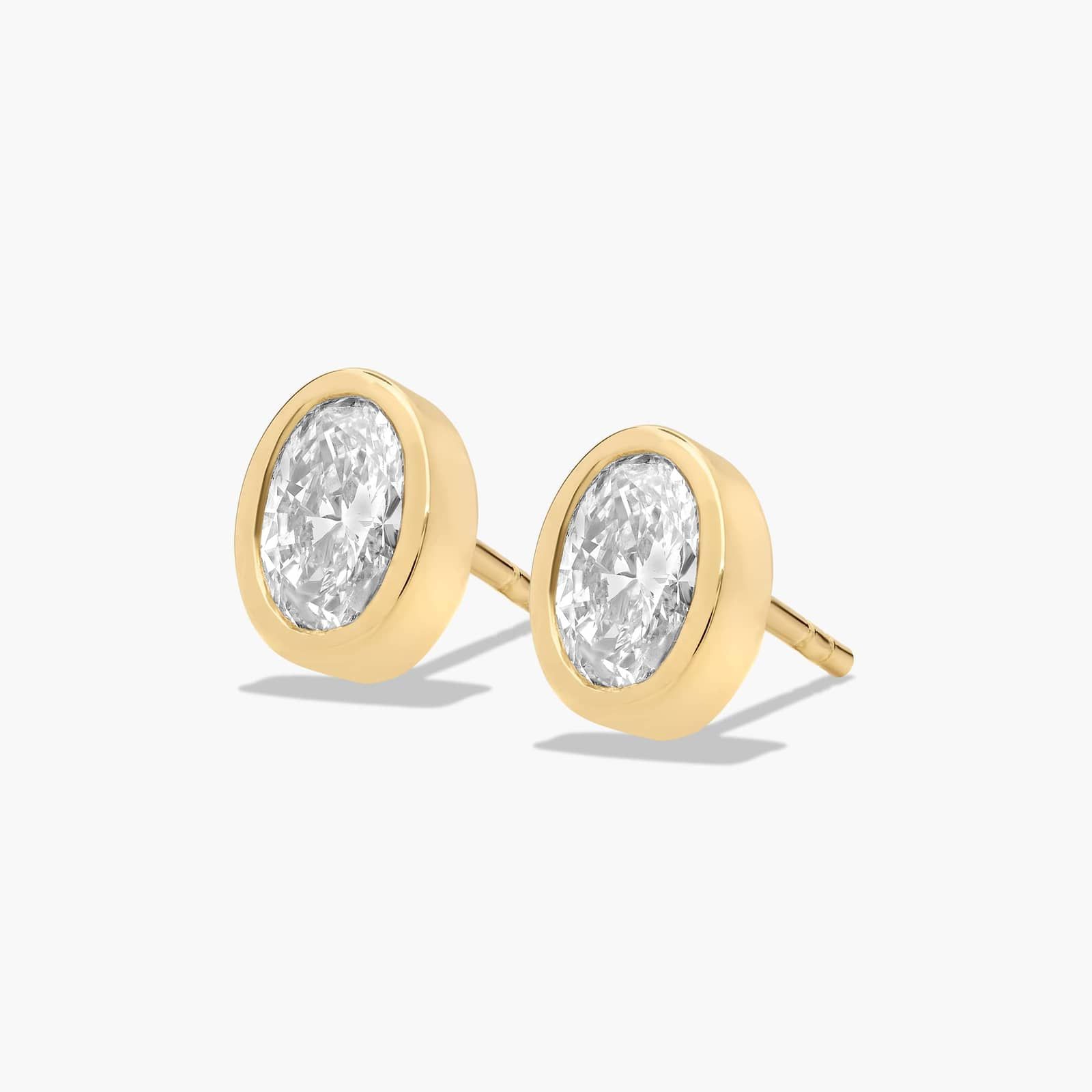 14K Yellow Gold Fancy Bezels Lab Grown Oval Diamond Stud Earrings