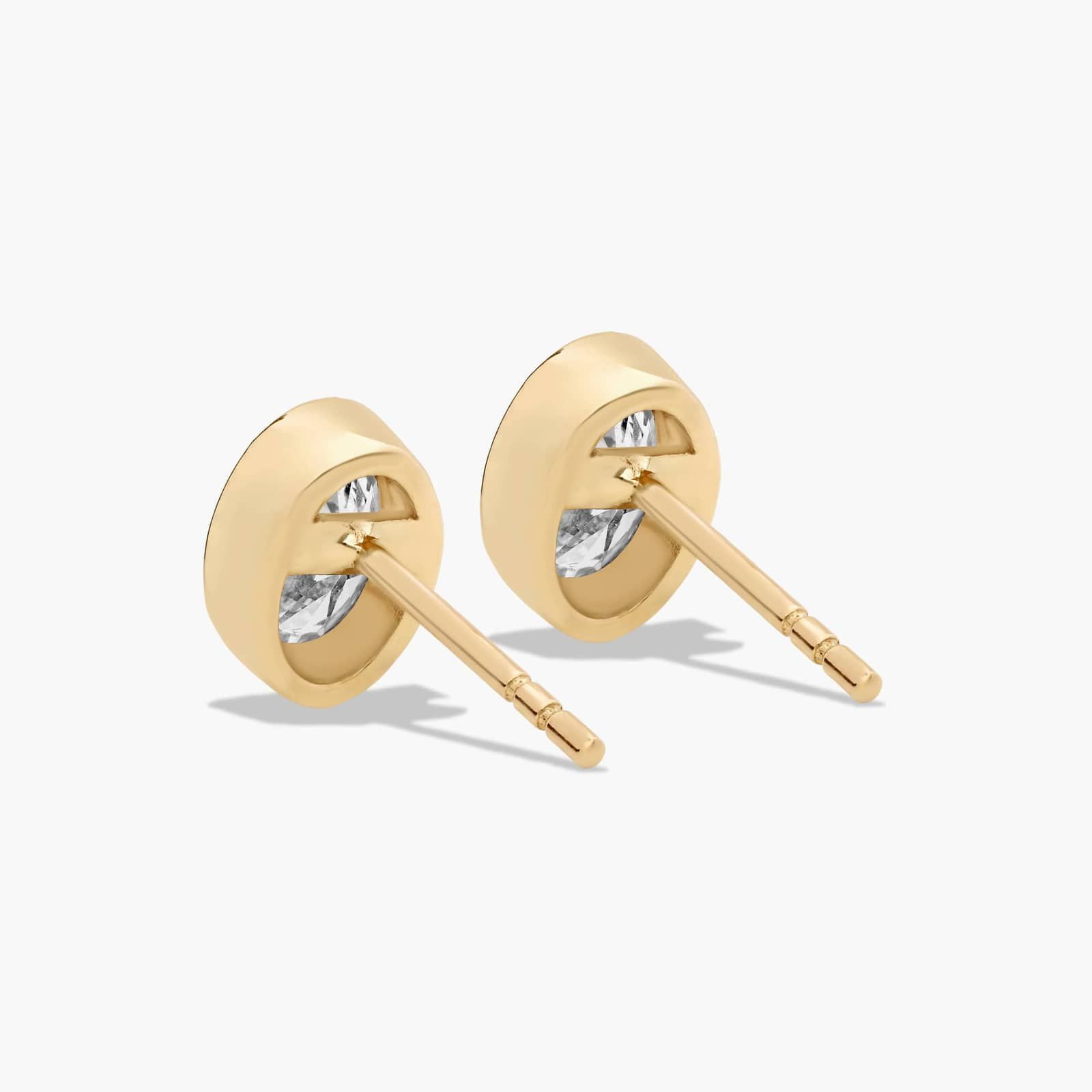 14K Yellow Gold Fancy Bezels Lab Grown Oval Diamond Stud Earrings