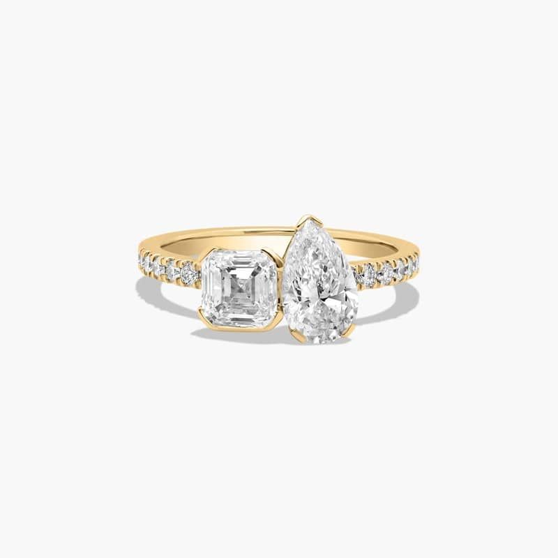 Toi et Moi Pear And Asscher Cut Pavé Lab-Grown Diamond Ring In 14K Yellow Gold