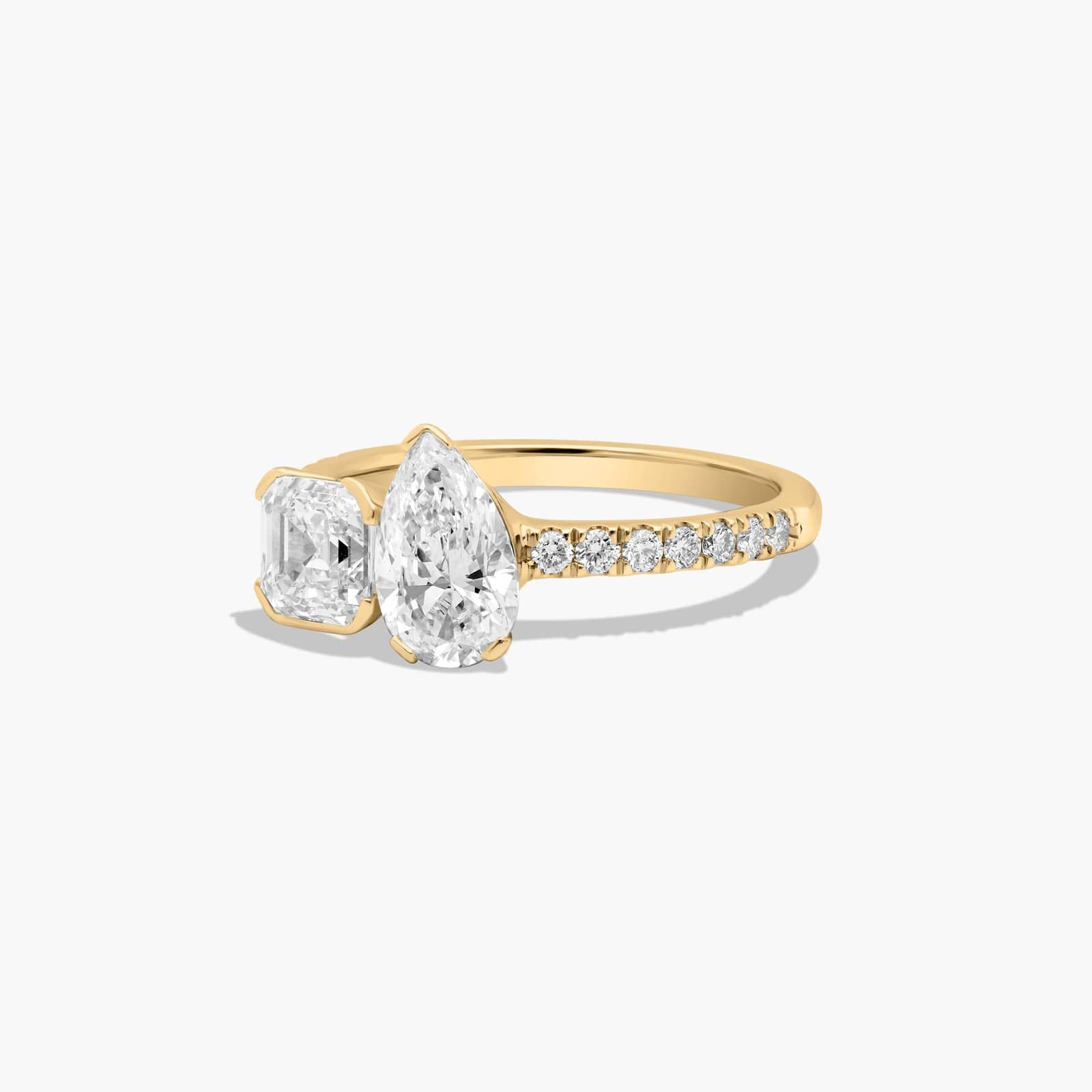 Toi et Moi Pear And Asscher Cut Pavé Lab-Grown Diamond Ring In 14K Yellow Gold