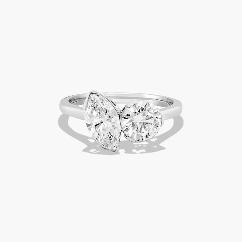 Toi et Moi Round And Marquise Cut Lab-Grown Diamond Ring In 14K White Gold