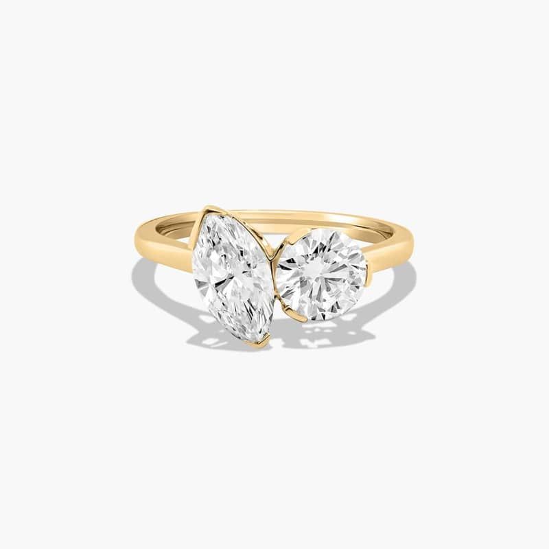Toi et Moi Round And Marquise Cut Lab-Grown Diamond Ring In 14K Yellow Gold