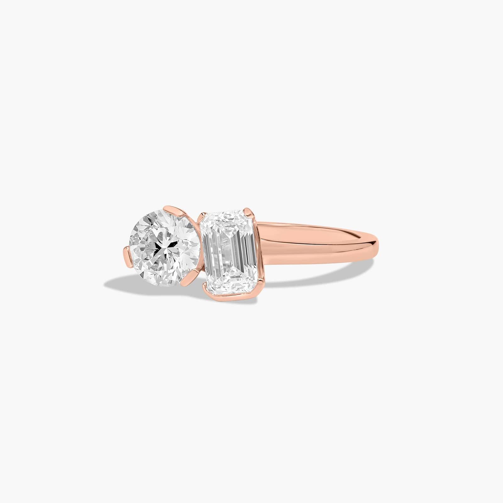 Toi et Moi Round And Emerald Cut Lab-Grown Diamond Ring In 14K Rose Gold
