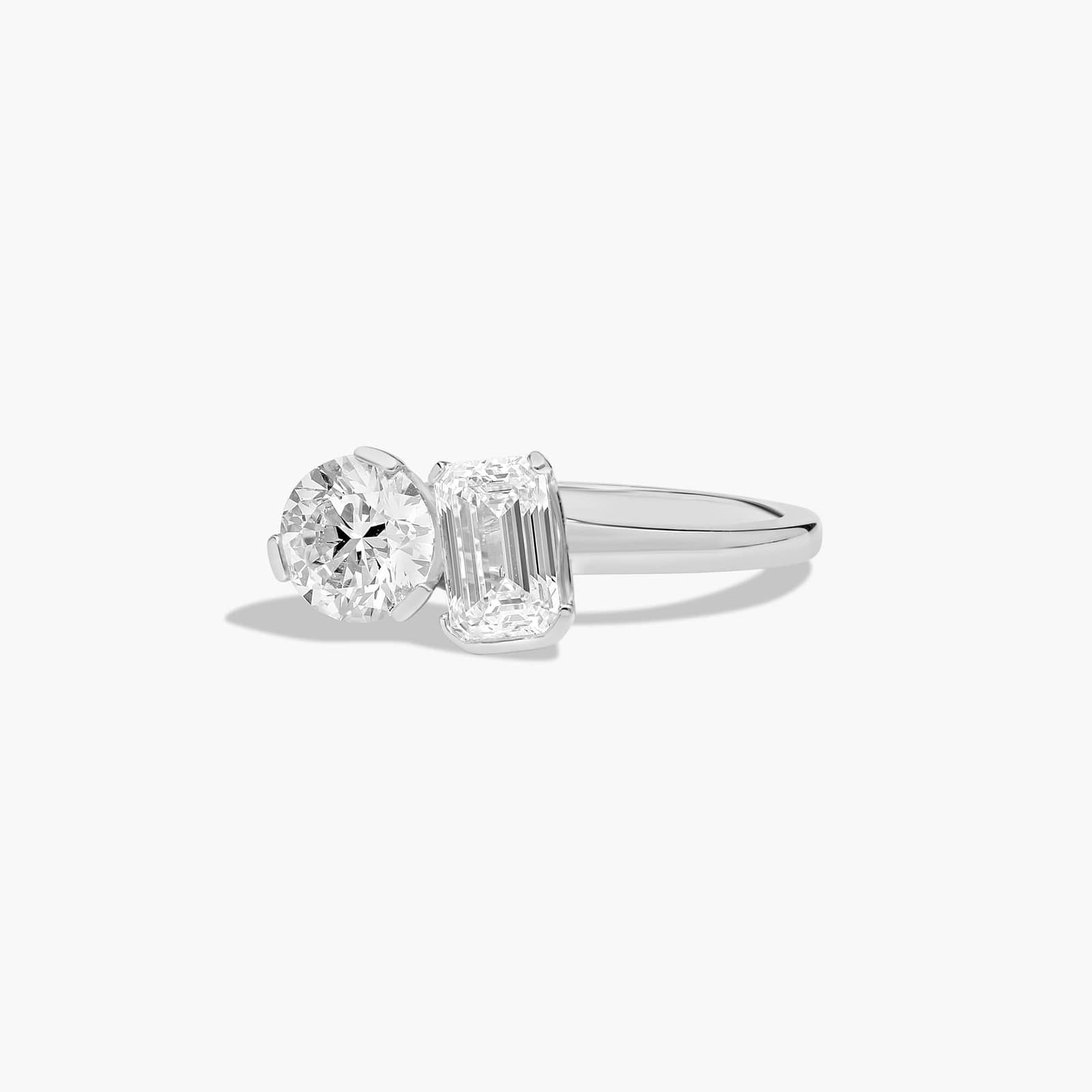 Toi et Moi Round And Emerald Cut Lab-Grown Diamond Ring In 14K White Gold